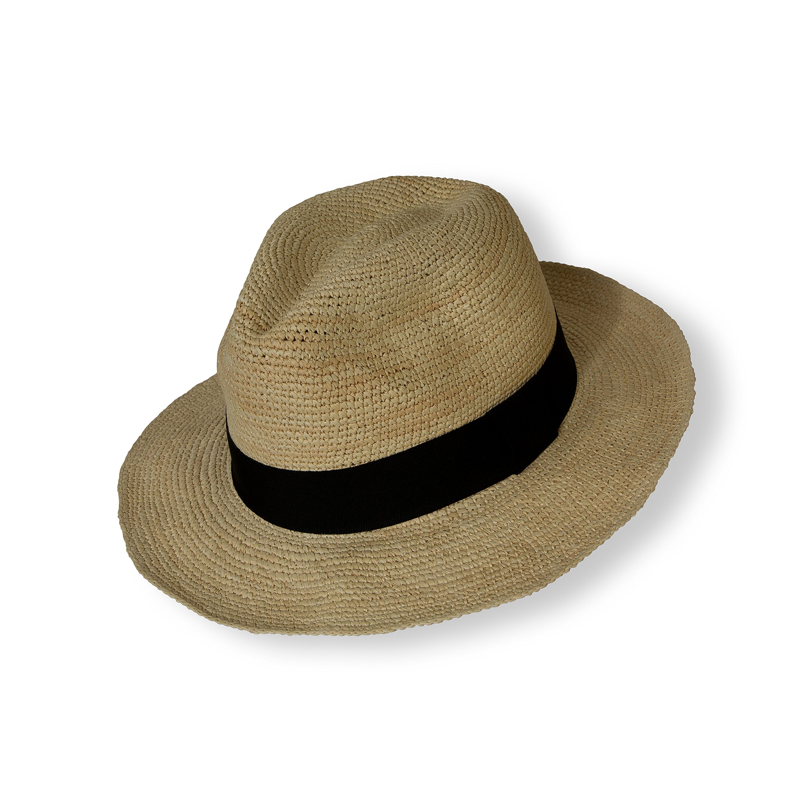 Tumia Natural Straw Crochet Beach Hat with Black Band - Breathable Sun Hat for Women, Summer Vacation, Pool Party, and Outdoor Activities