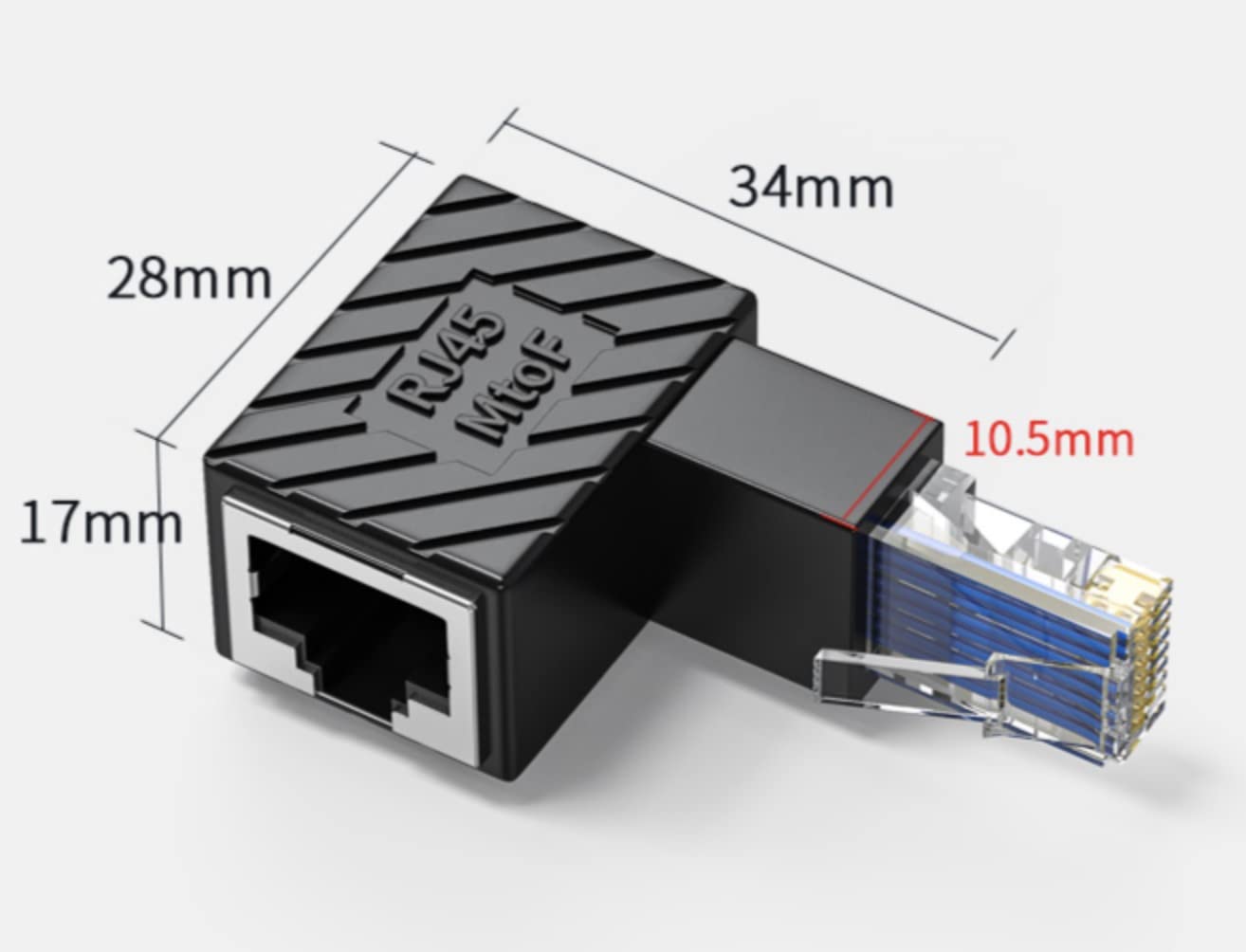 90 Degree RJ45 Male to Female Ethernet Extension Adapter - Cat5 Cat6 LAN Network Connector for Computers, Laptops, Routers (Down Angle) - Perfect for Tight Spaces & Cable Management