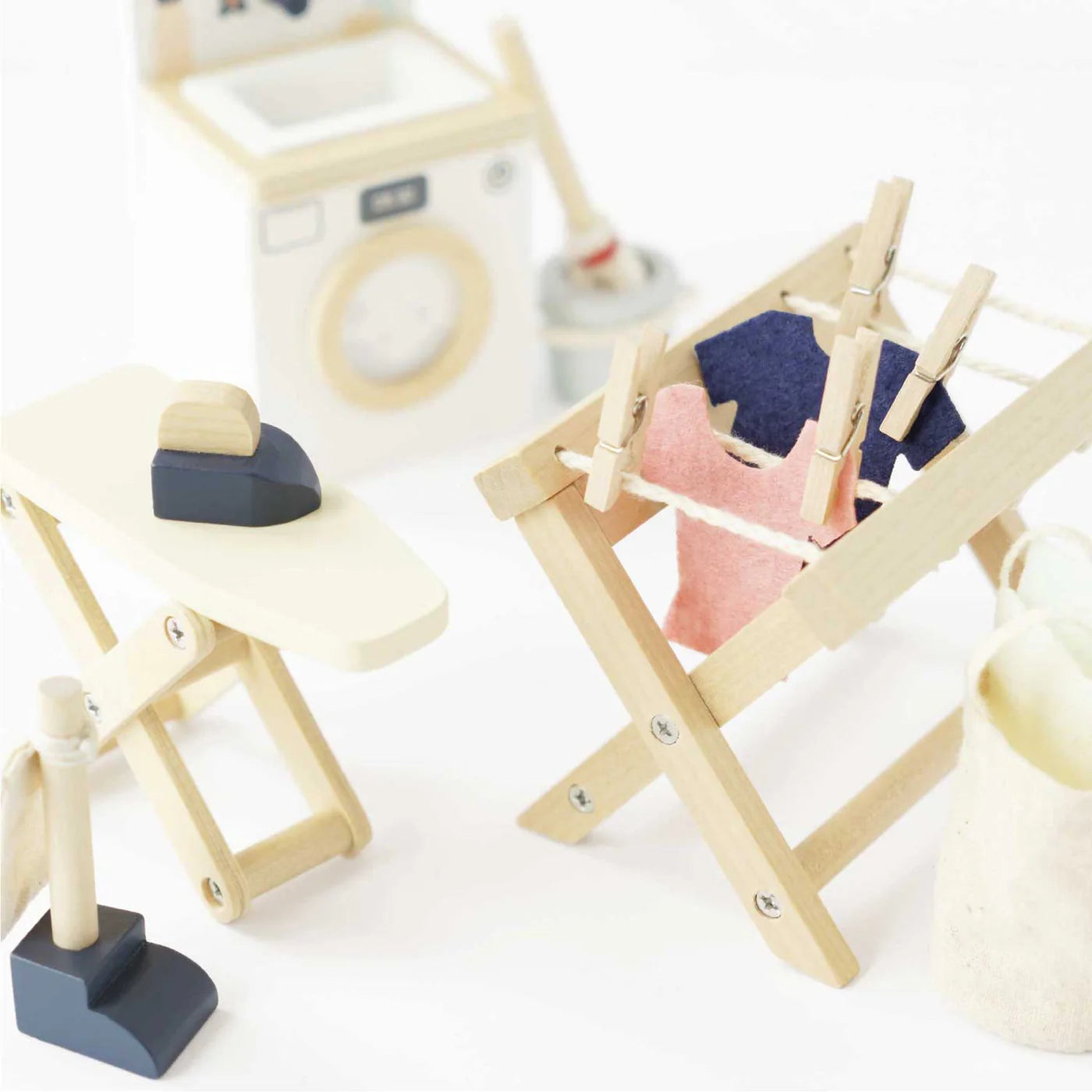 Premium Wooden Laundry Set - Natural Wood Clothes Hangers & Folding Board - Perfect for Organizing Closets, Laundry Rooms & Small Spaces
