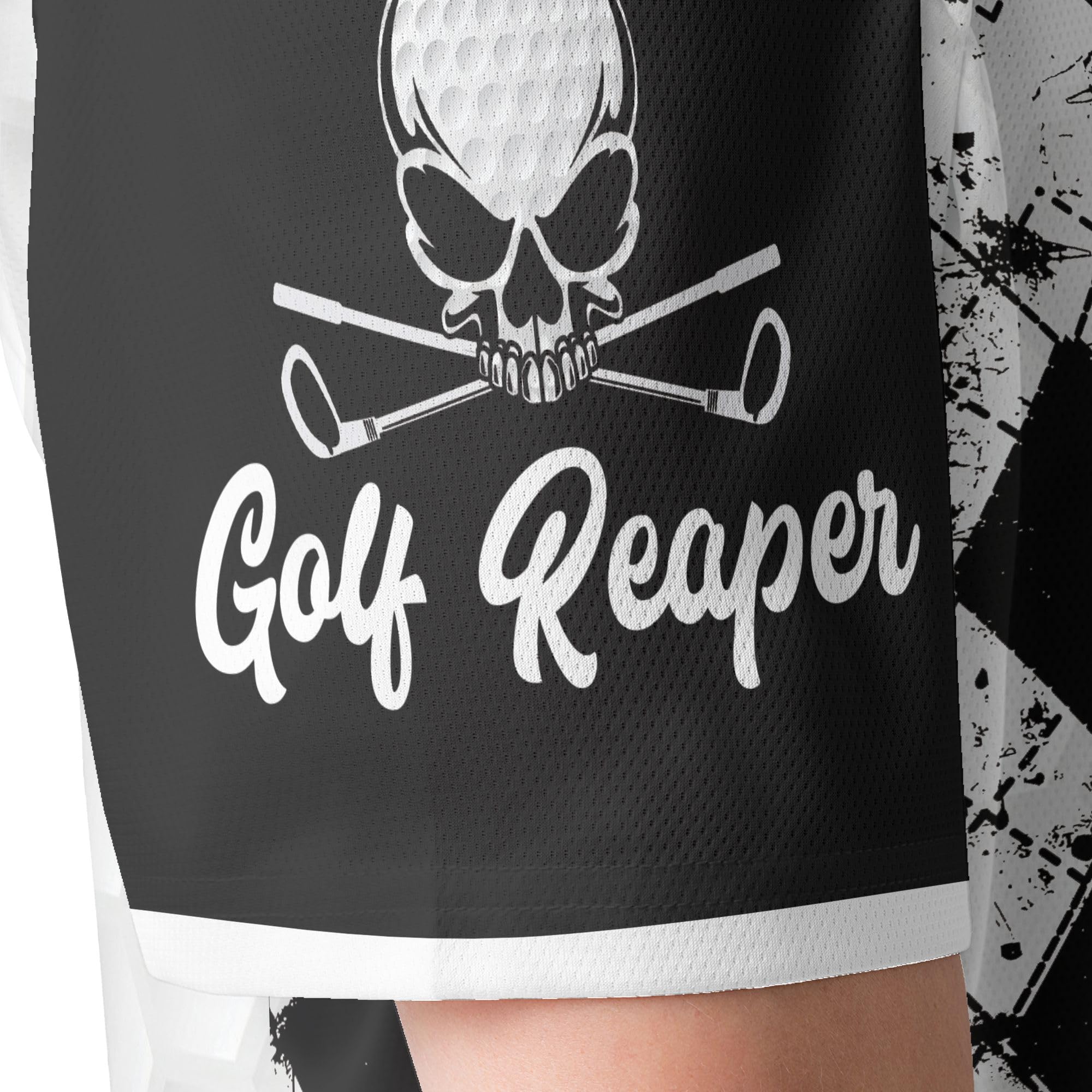 HYPERFAVOR Black & White Skull Print Men's Quick-Dry Golf Polo Shirt - Breathable Short Sleeve Performance Shirt for Golfing & Casual Wear