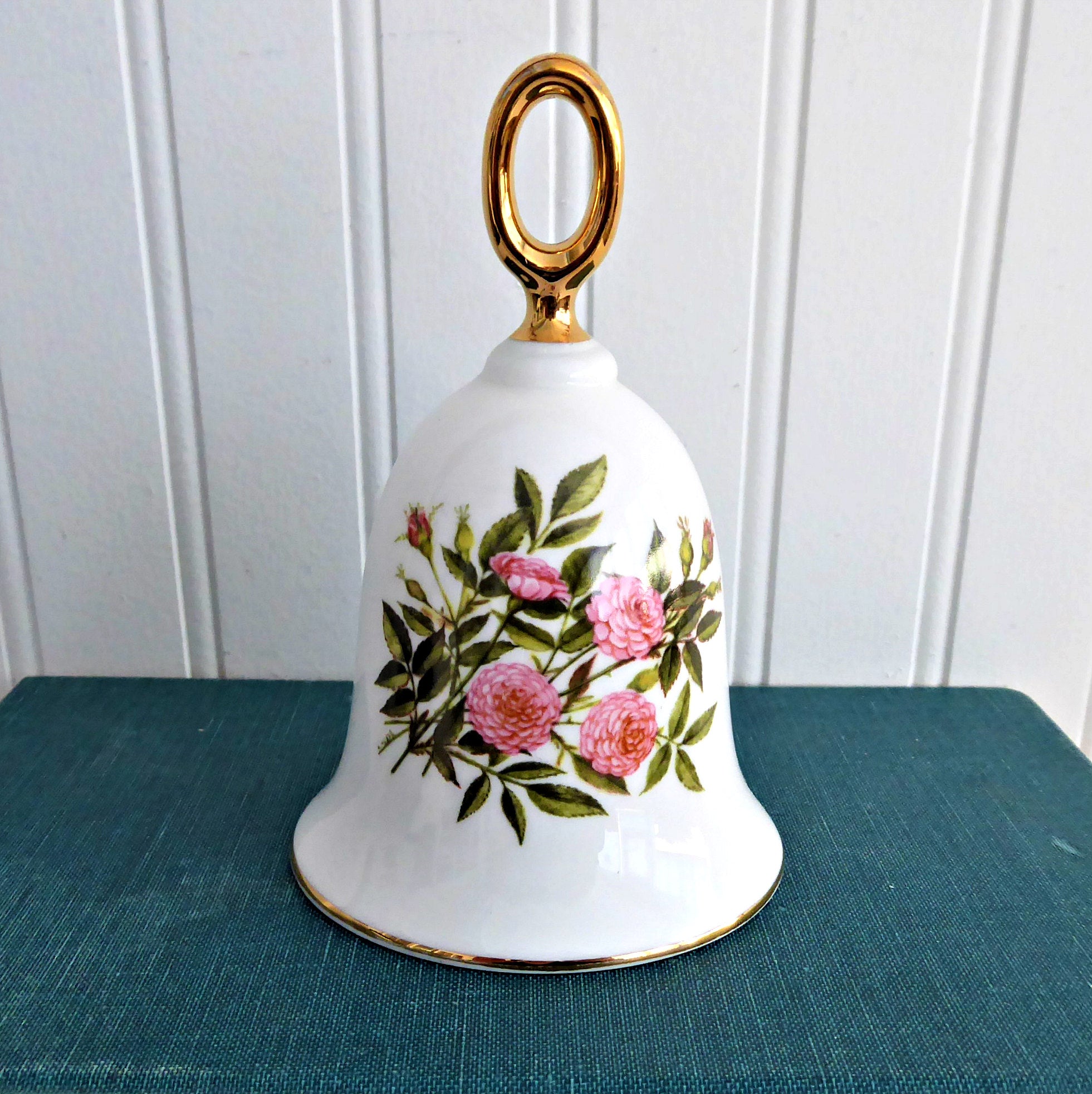 Vintage Bo Peep Rose Bell Pink Roses Hostess Bell - England Bone China Collectible (1970s Danbury) - Perfect for Tea Parties, Vintage Home Decor & Gift Giving