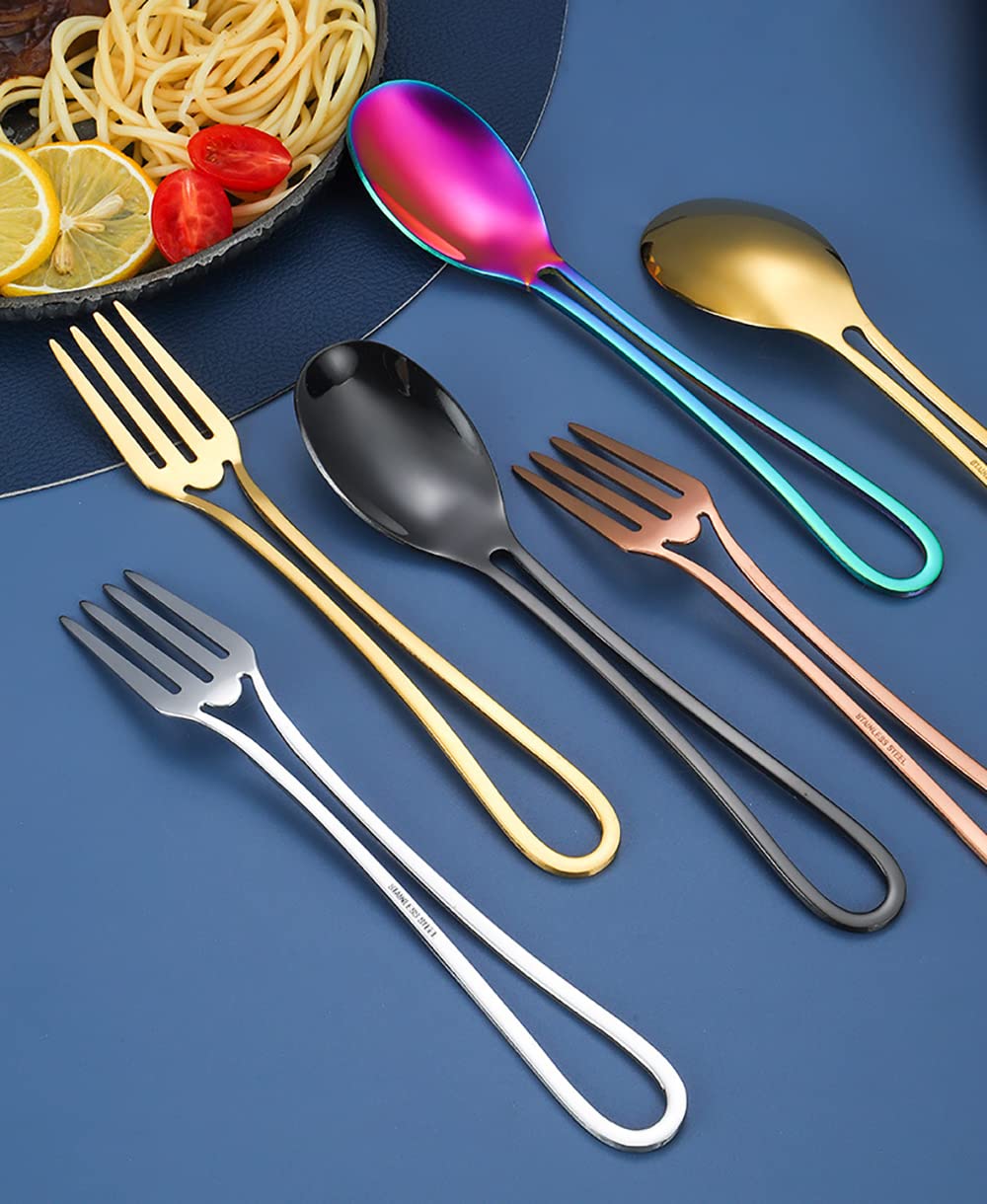 24-Piece Stainless Steel Flatware Set for 6 - Modern Rainbow Silverware Cutlery Set with Knives, Forks & Spoons - Elegant Hollow Handle Design for Wedding, Family Gatherings & Daily Dining Use