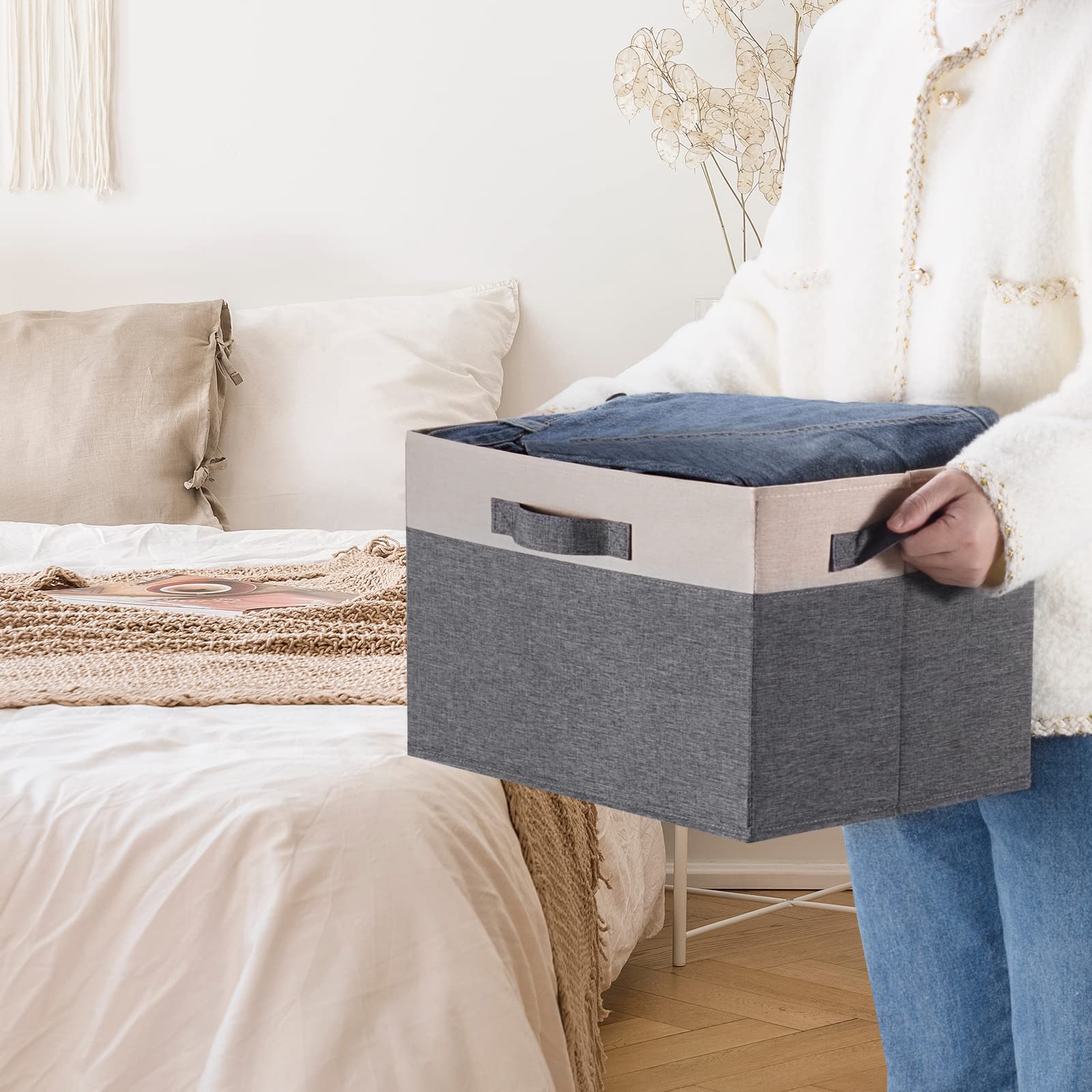 Sturdy 6-Pack Fabric Storage Bins with Lids & Handles - 15