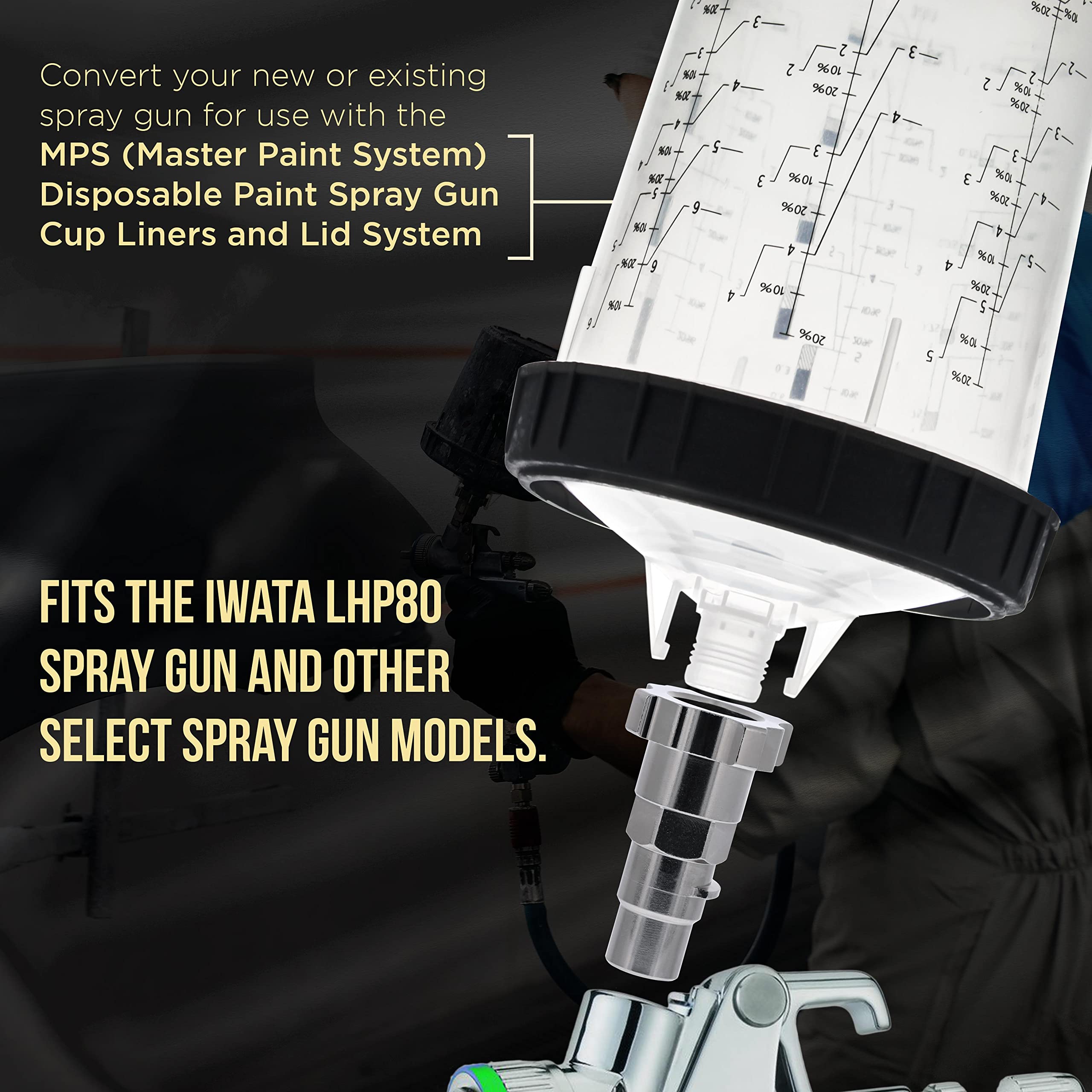 Master Elite Paint System MPS Spray Gun Cup Adapter 800 - Converts Iwata LPH80 Spray Guns to MPS Disposable Cup Liners & Lid System | Professional Automotive & Industrial Spray Painting Tool