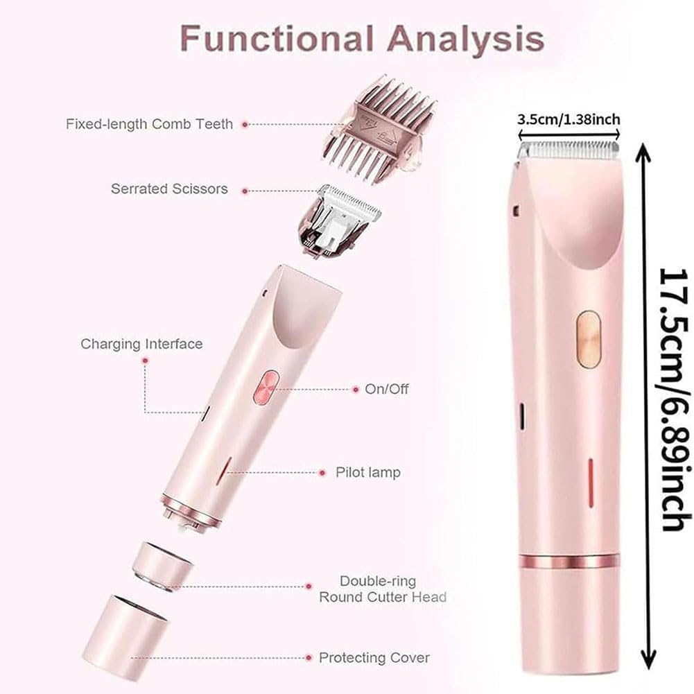 Beauty Bloom Electric Razor for Women - 2025 Upgraded 2-in-1 Portable Bikini Trimmer & Body Shaver with IPX7 Waterproof Design, Wireless Rechargeable (Blue) - Perfect for Travel, Gym & Sensitive Skin Care