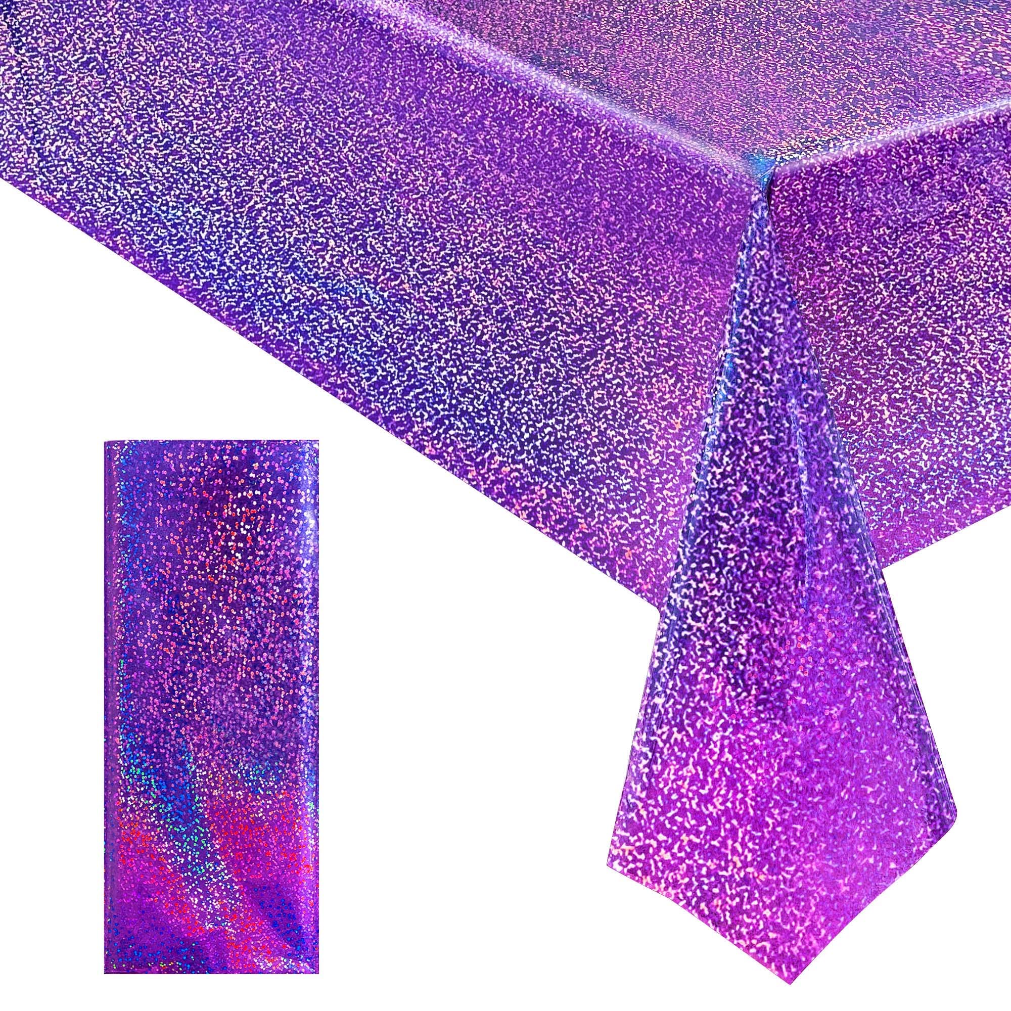 Sparkling Holographic Laser Tablecloth - Waterproof & Easy Clean Party Decor for Bachelorette, Birthday, Wedding, Anniversary - Perfect for Indoor/Outdoor Events & Photo Backdrops (Purple, 1 Count)