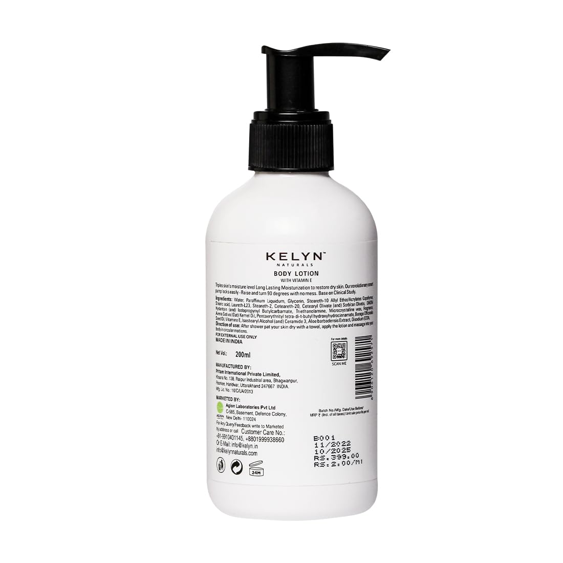 KELYN Vitamin E Rose Body Lotion for Dry Skin - 24 Hour Moisturizing Cream with Pump Bottle (200ml) | Perfect for Daily Hydration & Soft Skin Care Routine