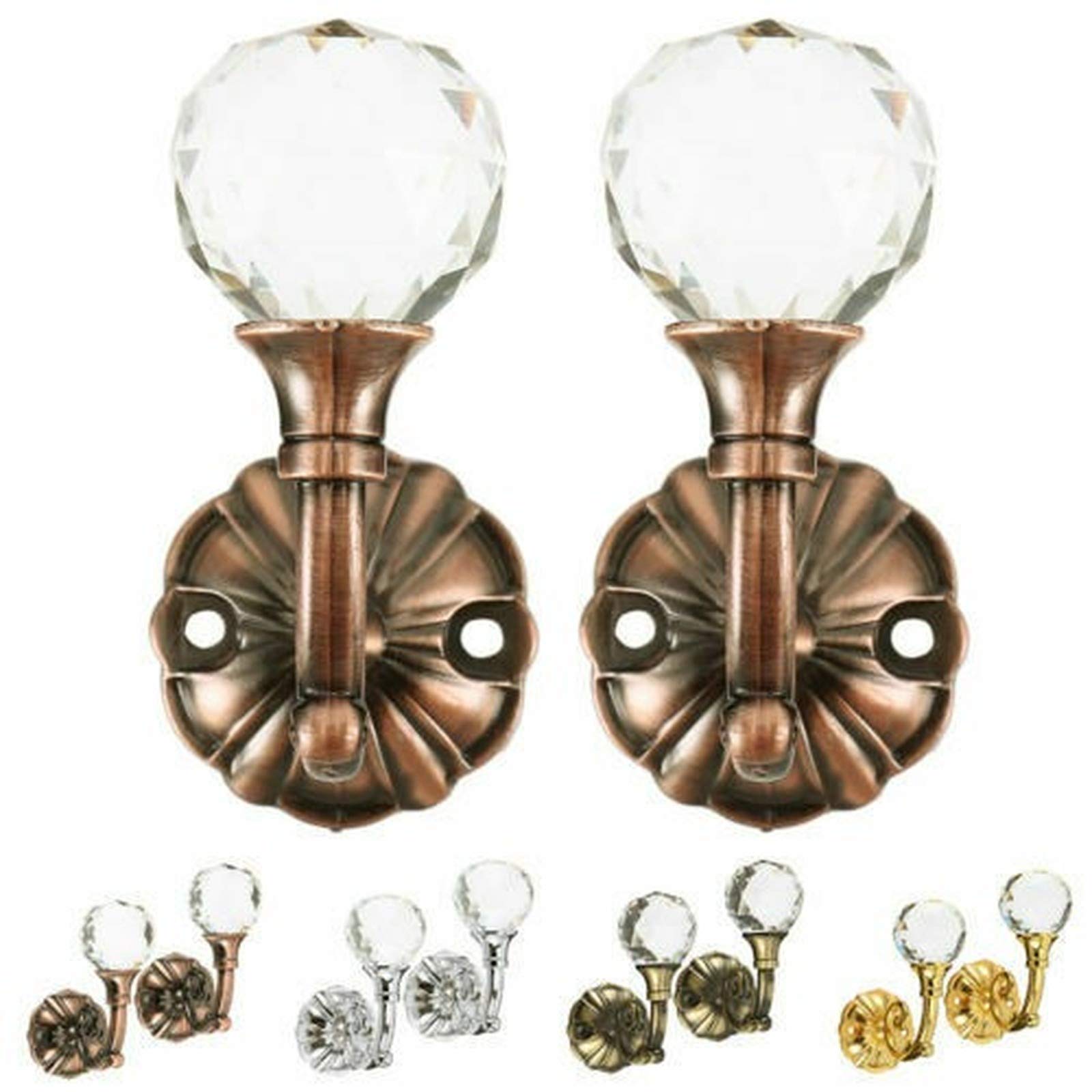 2X Metal Crystal Ball Curtain Tie Backs - Elegant Door & Wall Hooks with Tassel for Drapes, Valances & Sheers - Perfect for Living Room, Bedroom & Window Decor (Gold/Silver)