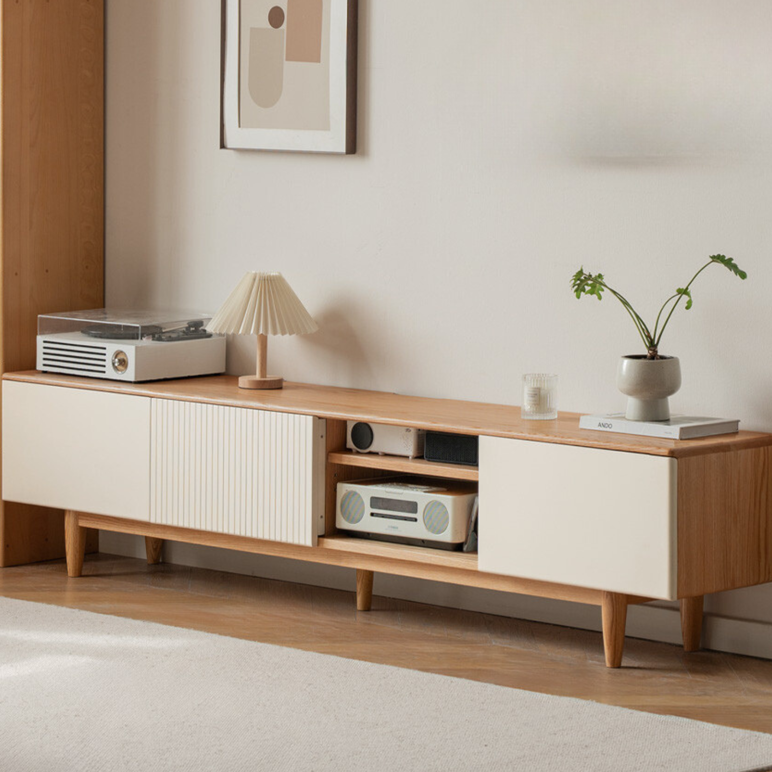 Modern Oak Solid Wood TV Stand with Storage - Stylish Entertainment Center for Living Room, Bedroom & Home Theater