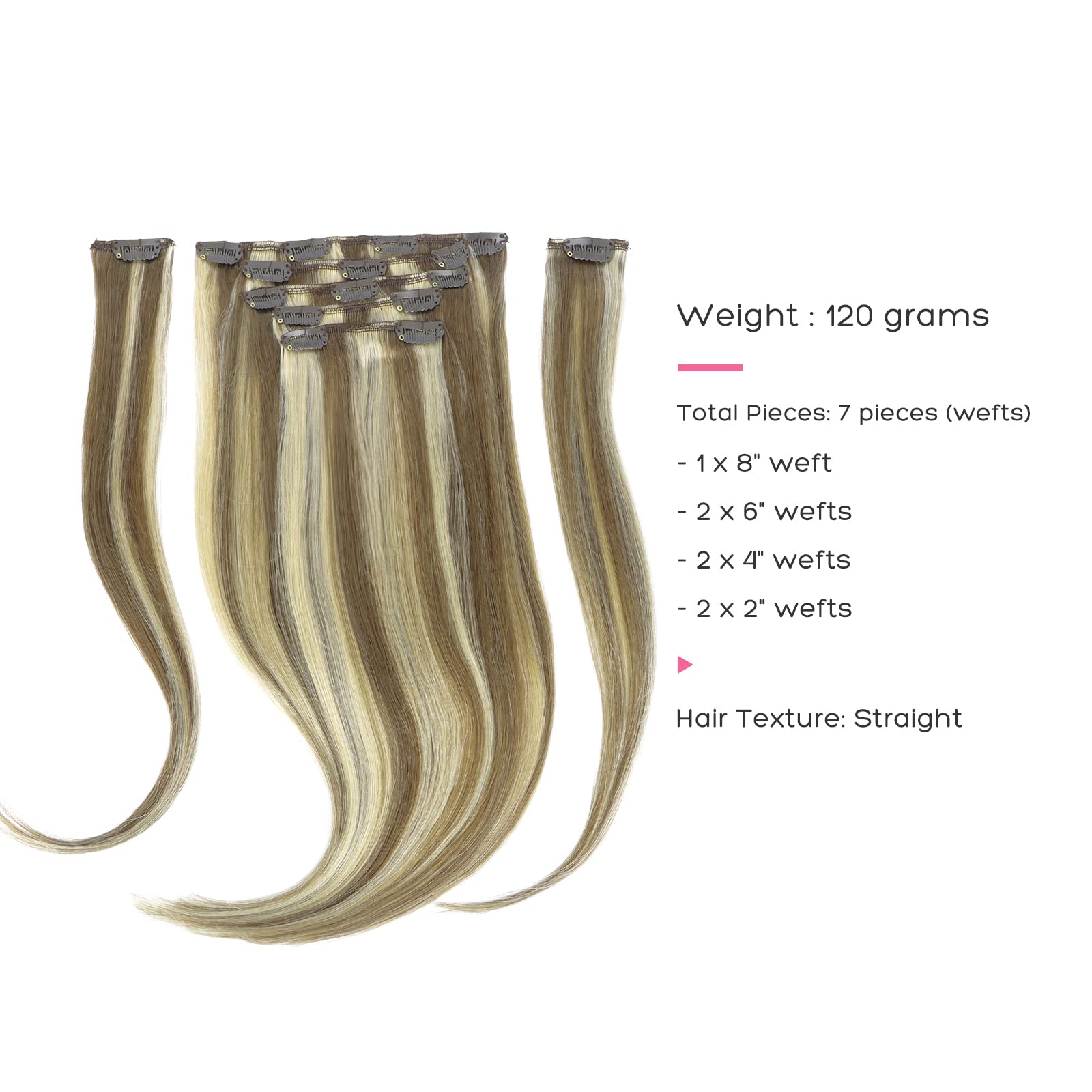 Marat Clip-In Human Hair Extensions 18 Inch 120g - Medium Brown with Golden Blonde Highlights, Straight Remy Hair for Length & Volume | Perfect for Parties, Weddings & Daily Styling