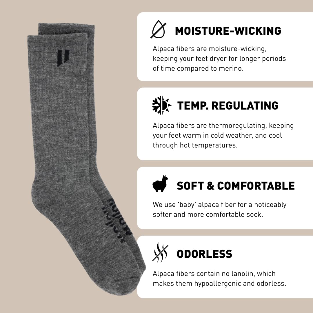 HOLLOW Alpaca Boot Socks for Men & Women - Moisture Wicking, Temperature Regulating Hiking & Running Socks - Perfect for Outdoor Adventures & Cold Weather Activities