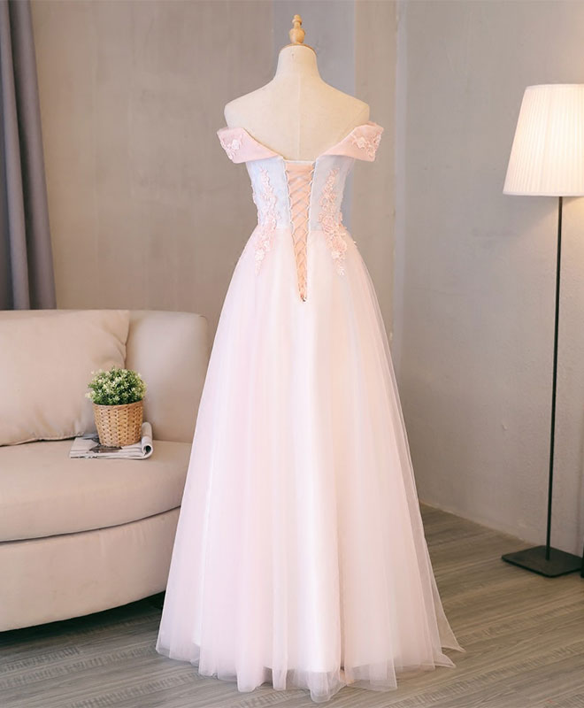 Elegant Light Pink Lace Off-Shoulder Long Prom Dress for Women - Formal Evening Gown for Homecoming, Wedding, and Special Occasions