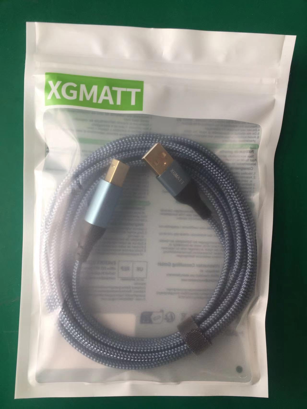 XGMATT 10ft USB 2.0 Printer Cable A Male to B Male - Durable Braided Nylon Scanner Cord Compatible with HP, Dell, Canon, Lexmark, Xerox, Brother, Samsung Printers - Blue - Perfect for Home Office & Small Business Printing Needs