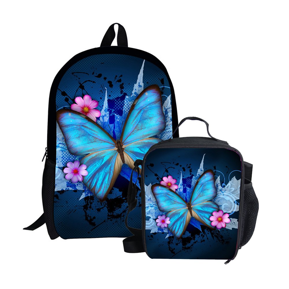 Dellukee Kids Lunch Box Set - Cute Butterfly Print Insulated School Lunch Bag & Backpack for Boys and Girls - Perfect for School, Travel, and Picnics