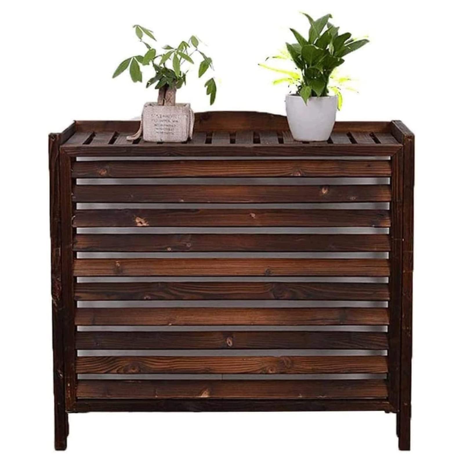 XGJJ Outdoor Air Conditioner Flower Stand - Carbonized Wood Decorative Shelf Cover for AC Radiator (80x32x70cm) - Patio, Garden & Balcony Decor