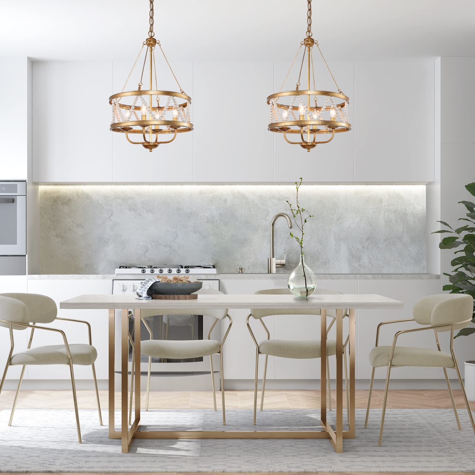 Elegant 4-Light Gold Chandelier with Beaded Drum Shade - 15.5