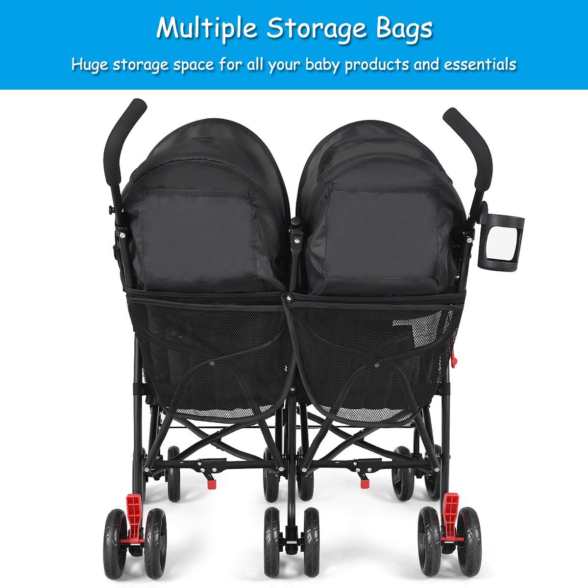 HONEY JOY Double Stroller - Lightweight Compact Side by Side Baby Stroller with Adjustable Canopy, Cup Holder & Storage Bag | Foldable Twin Umbrella Stroller for Infants & Toddlers | Perfect for Travel, Airplane, Shopping & Daily Walks