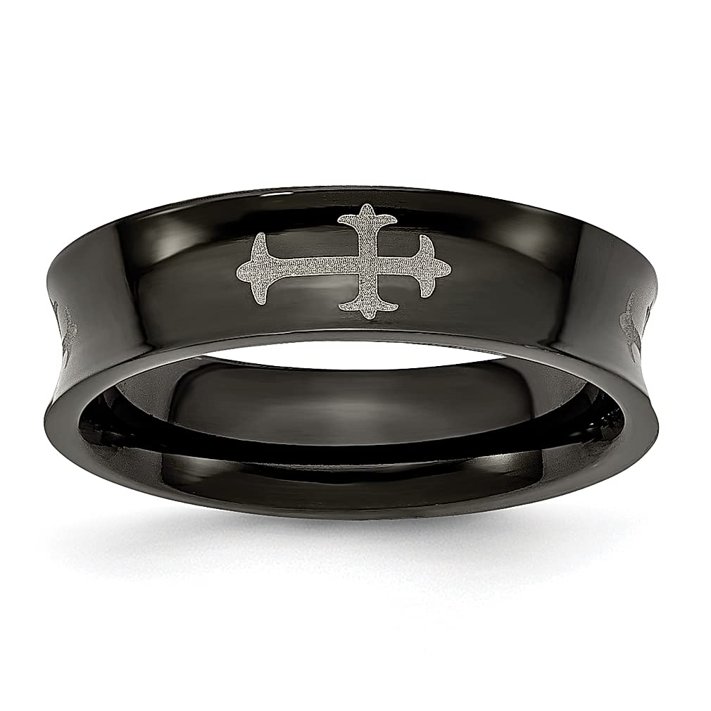ICE CARATS Titanium Cross Religious Black Plated 6mm Concave Wedding Band - Stylish Women's Fashion Jewelry - Perfect Gift for Her - Ideal for Weddings, Anniversaries & Daily Wear