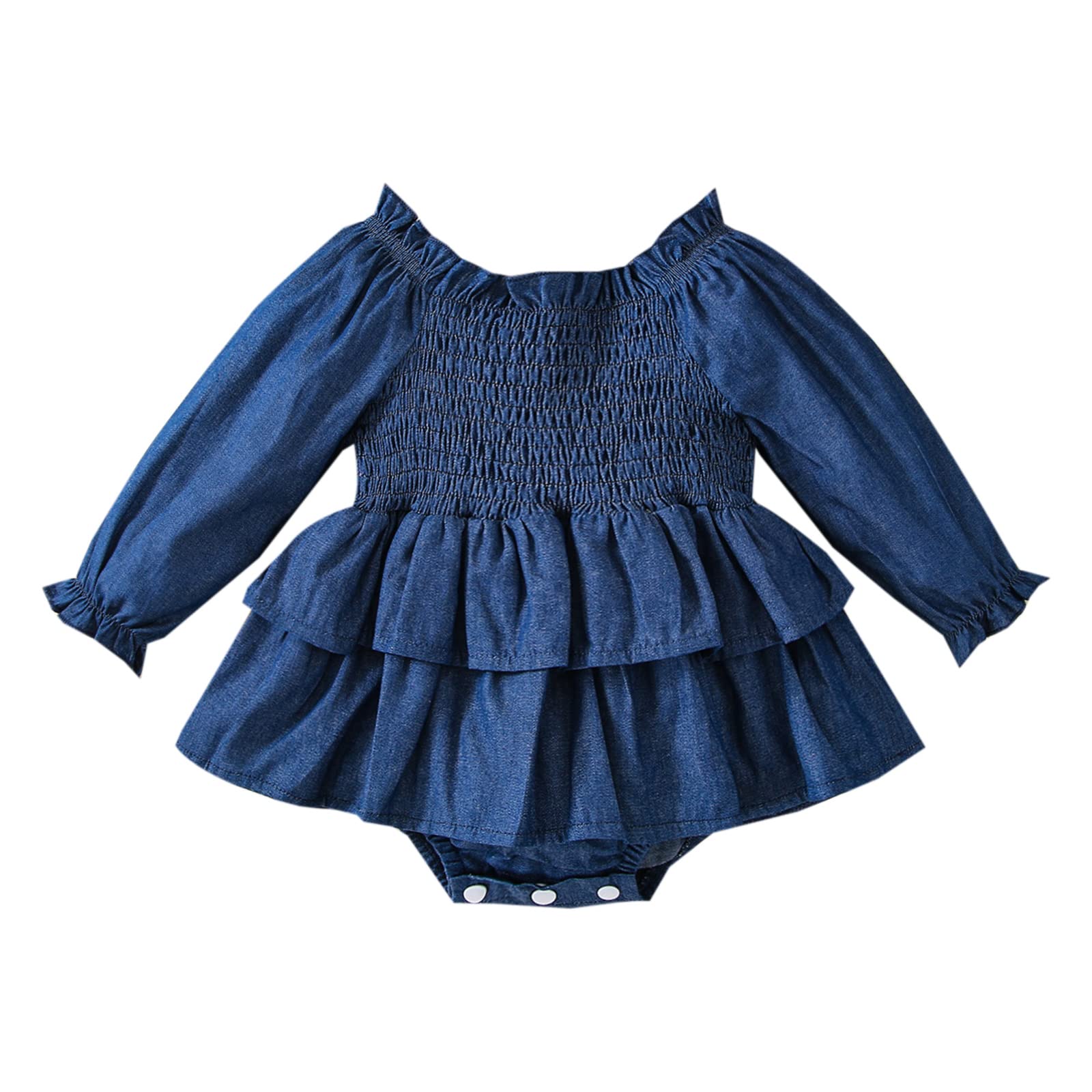 Newborn Baby Girl Clothes - Summer Denim Romper Dress with Ruffled Straps | Cute Infant Overalls Outfit for Photoshoots & Outdoor Play
