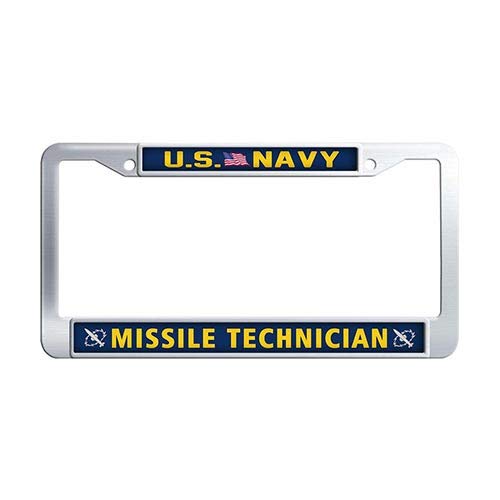US Navy Missile Technician Car License Plate Holder - Stainless Steel Auto License Cover Frame - Durable Metal Plate Bracket for Military Supporters, Veterans & Patriotic Car Accessories - Perfect for Trucks, SUVs & Personal Vehicles