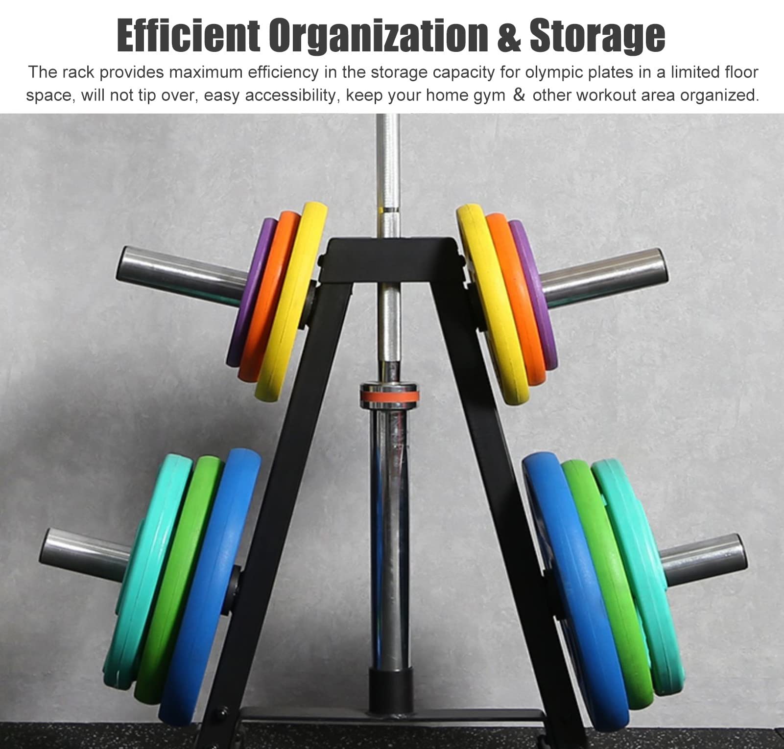 LVLONG Small Olympic Weight Plate Rack - Heavy Duty Barbell Weight Holder Tree with Protective Caps for Commercial & Home Gym Storage | Perfect for Weightlifting, CrossFit, and Strength Training Workouts