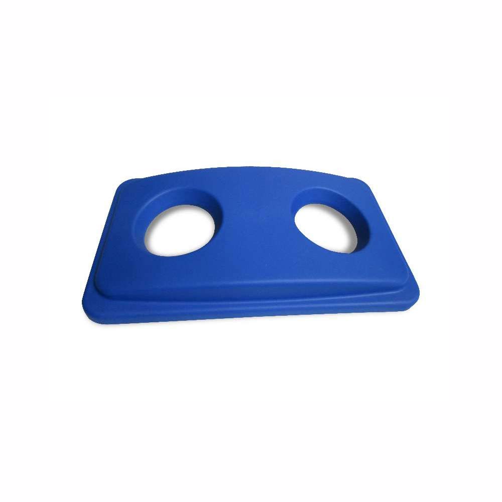 Restaurantware RW Clean 1 Recycling Can Lid - Fits 23 Gallon Trash Can with Dual Bottle/Can Openings - Heavy-Duty Blue Plastic Waste Basket Lid (Sold Separately) - Perfect for Restaurants, Offices & Eco-Friendly Recycling Stations