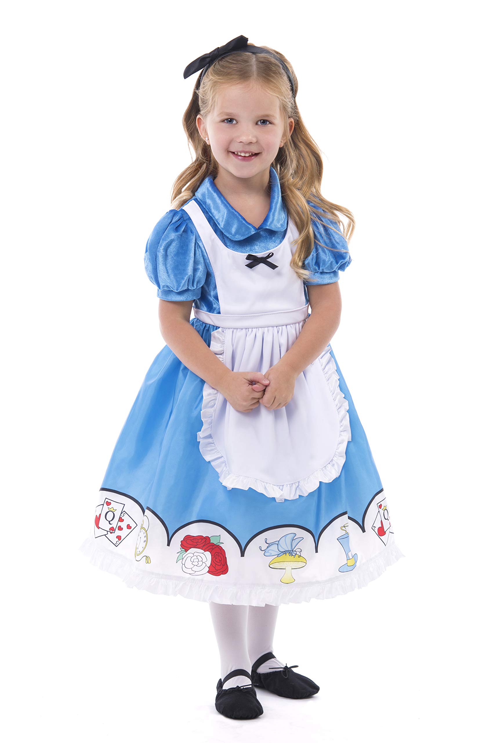 Little Adventures Alice with Headband Dress Up Costume for Girls - Kids Pretend Play, Tea Party & Halloween Costume