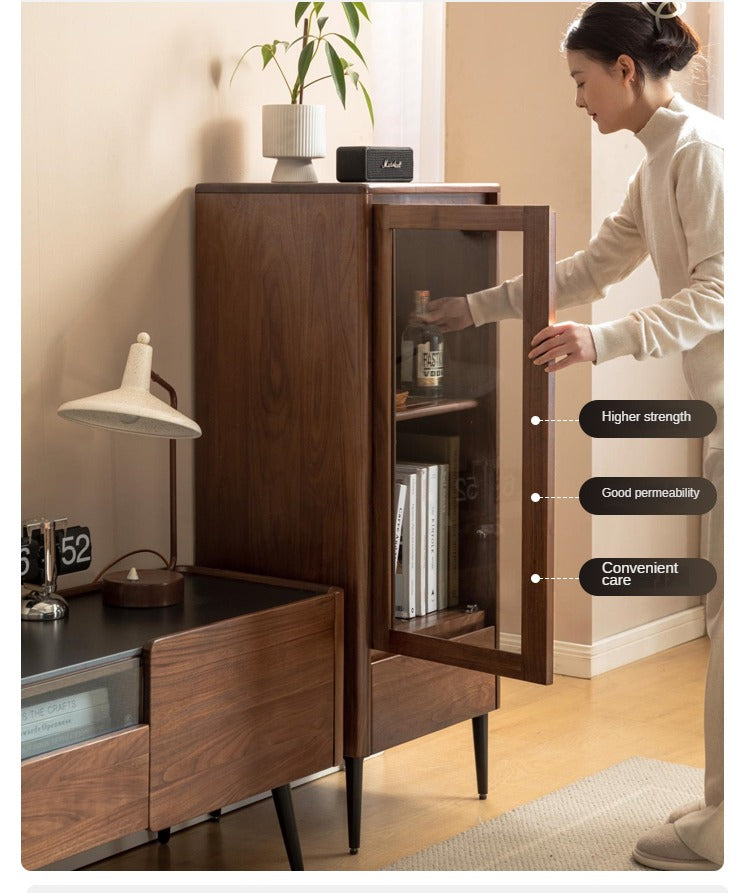 Solid Black Walnut Wood Rocking Side Cabinet - Handcrafted Rustic Nightstand for Bedroom, Living Room & Office Furniture