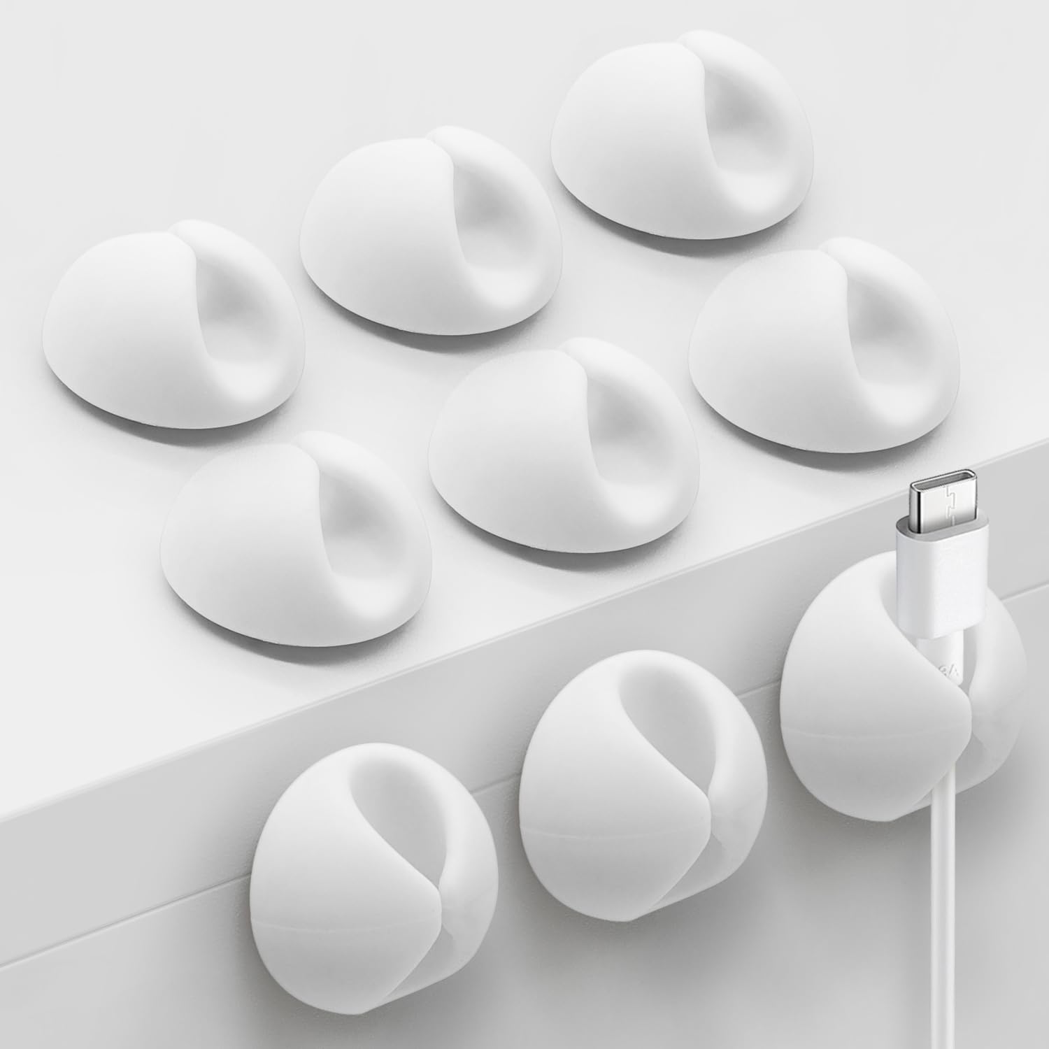 Cable Management Clips - 9 Pack White Cord Organizers for Phone Charger, Desk, Wall & Office | Wire Holder for Nightstand, Home & Workspace Organization