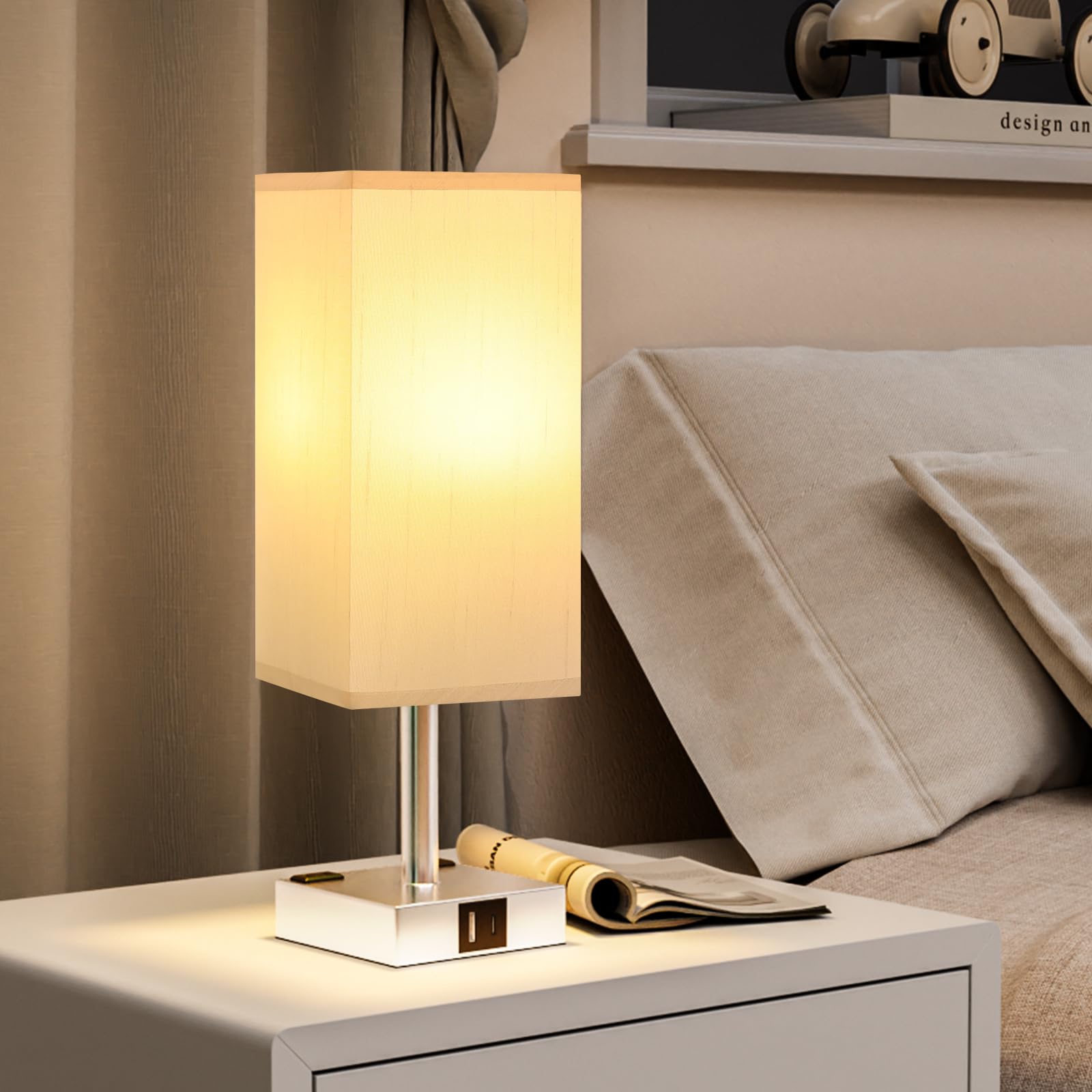 3-Way Dimmable Touch Bedside Table Lamp with USB A & Type C Charging Ports + 2 AC Outlets - E26 LED Nightstand Lamp for Bedroom, Living Room, Dorm, Office - Perfect for Reading, Charging Devices & Ambient Lighting