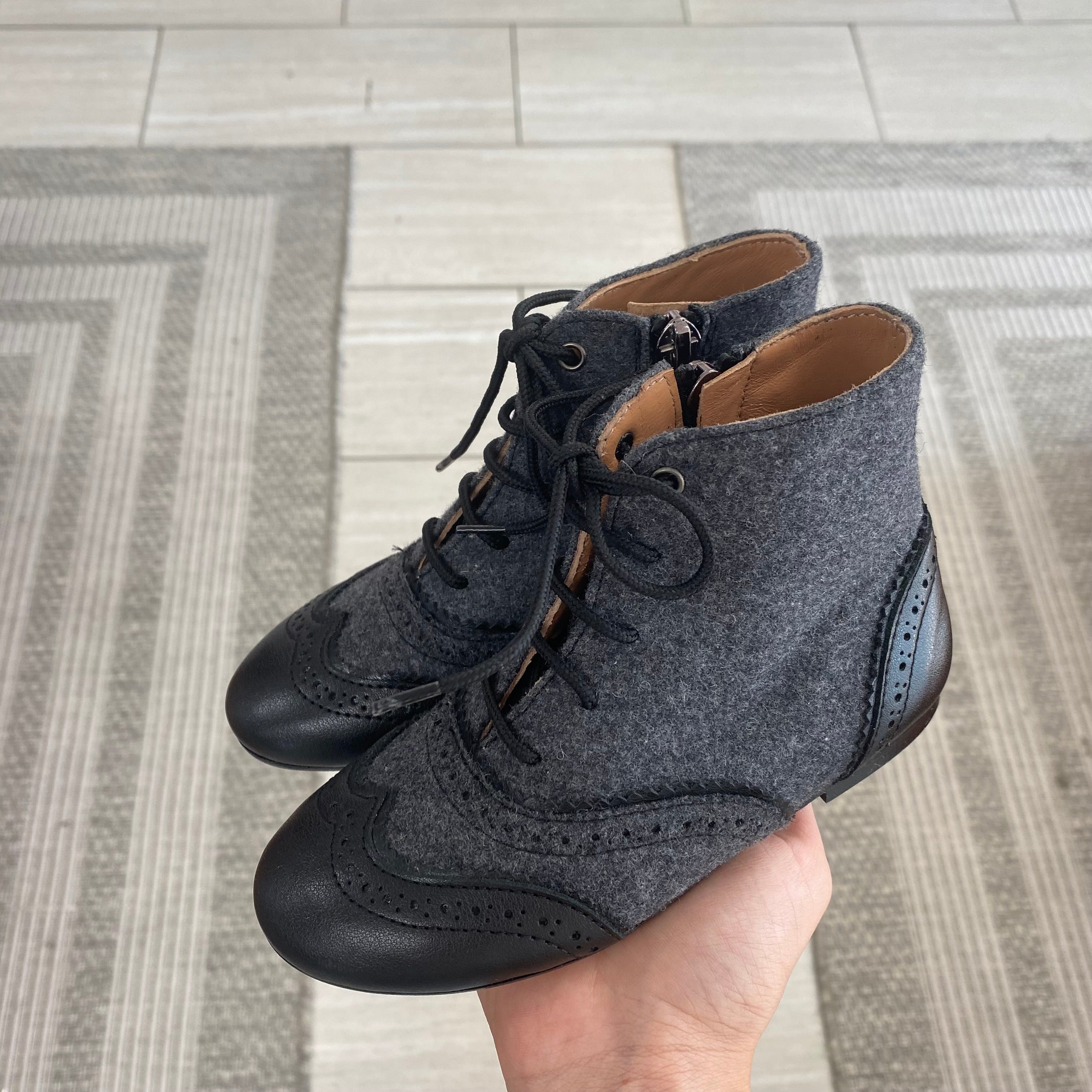 Stylish Gray and Black Wingtip Bootie for Women - Comfortable & Fashionable Ankle Boots for Office, Party & Daily Wear