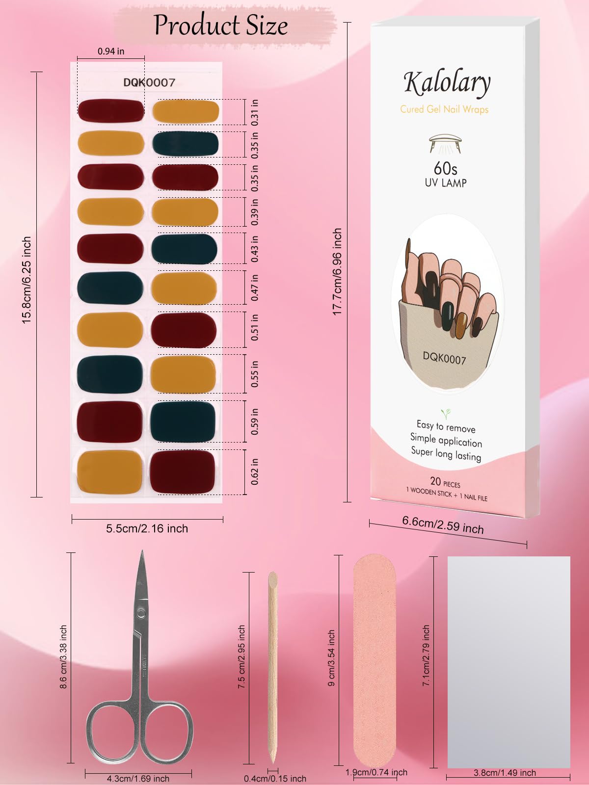 Kalolary 20PCS Semi-Cured Gel Nail Strips - 3 Colors, Waterproof Nail Art Wraps for Women & Girls (UV/LED Required) - Perfect for Home Manicures & Salon Nail Art
