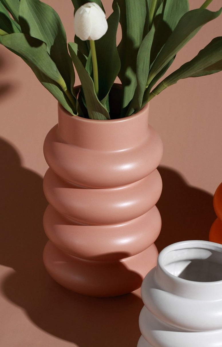 Chunky Rolls Ceramic Vase - Handmade Decorative Pot for Home Decor, Wedding Centerpiece & Boho Style Living Room Accent