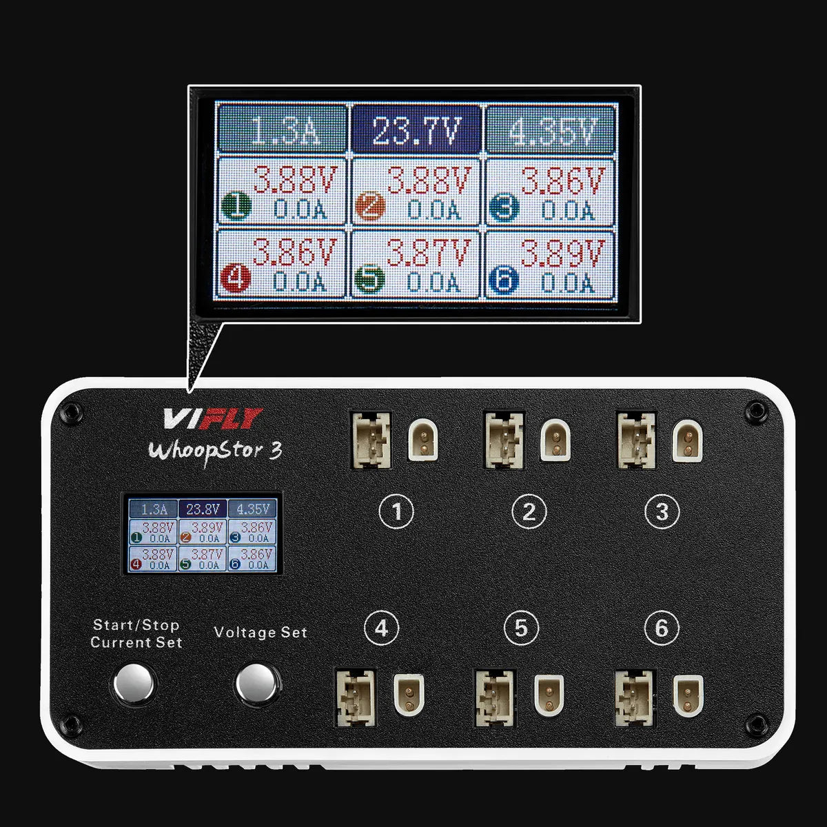 VIFLY WhoopStor 3 1S LiPo/LiHV 6-Channel Battery Storage Charger - Compatible with BT2.0 & PH2.0 Connectors | Fast USB-C Charging for Drone & RC Batteries | Perfect for FPV Racing and DIY Projects