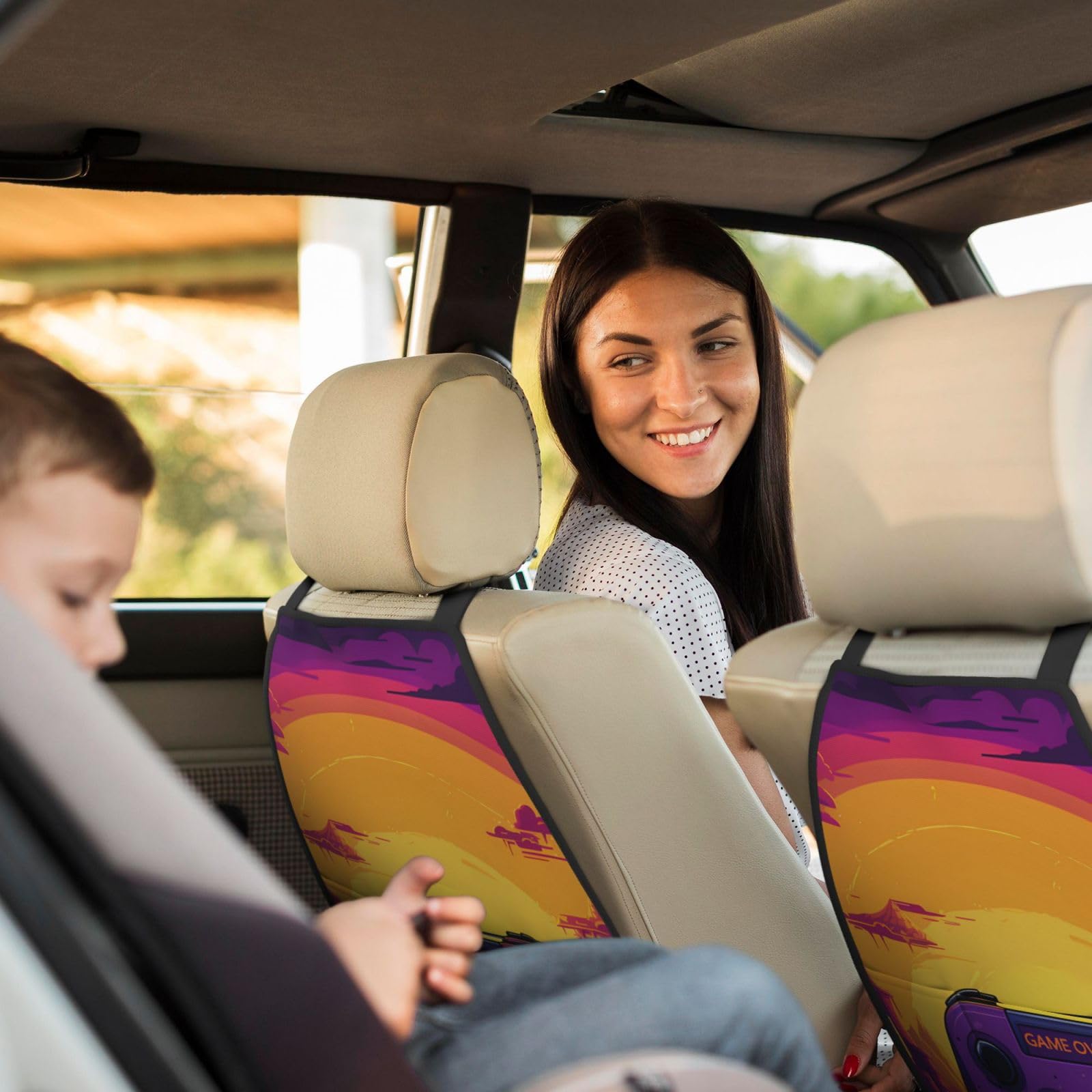 2 Pack Extra Large Waterproof Car Back Seat Protector with 3 Storage Pockets - Kick Mat Back Seat Cover for Trucks & SUVs - Durable Backseat Organizer for Kids, Pets & Travel Accessories