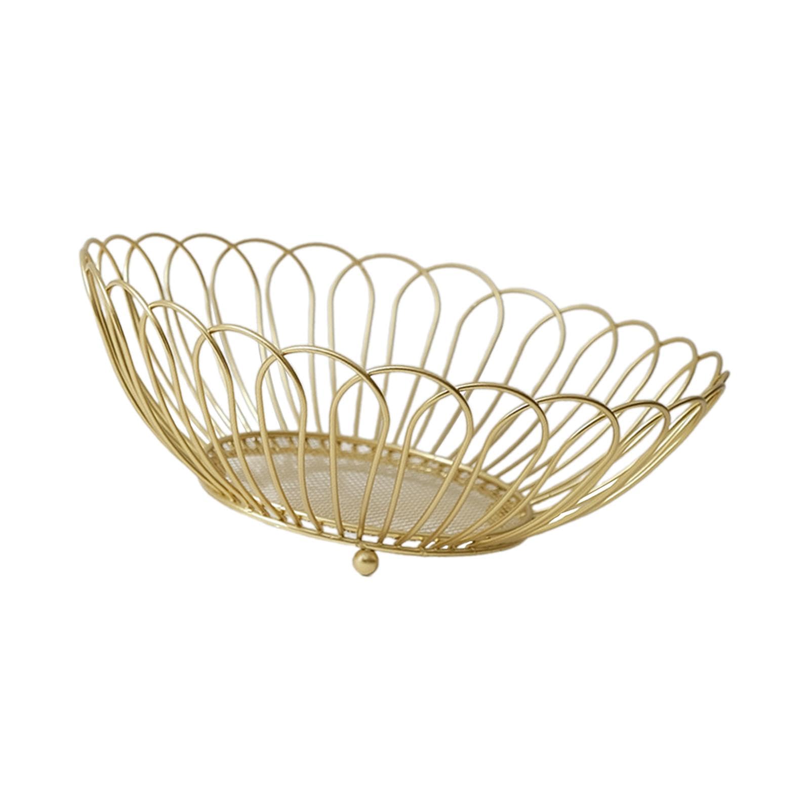 CALANDIS® Gold Wire Fruit Basket - Decorative Iron Holder for Veggies, Fruits & Snacks | Rustic Home Decor for Kitchen, Dining Table & Farmhouse Style