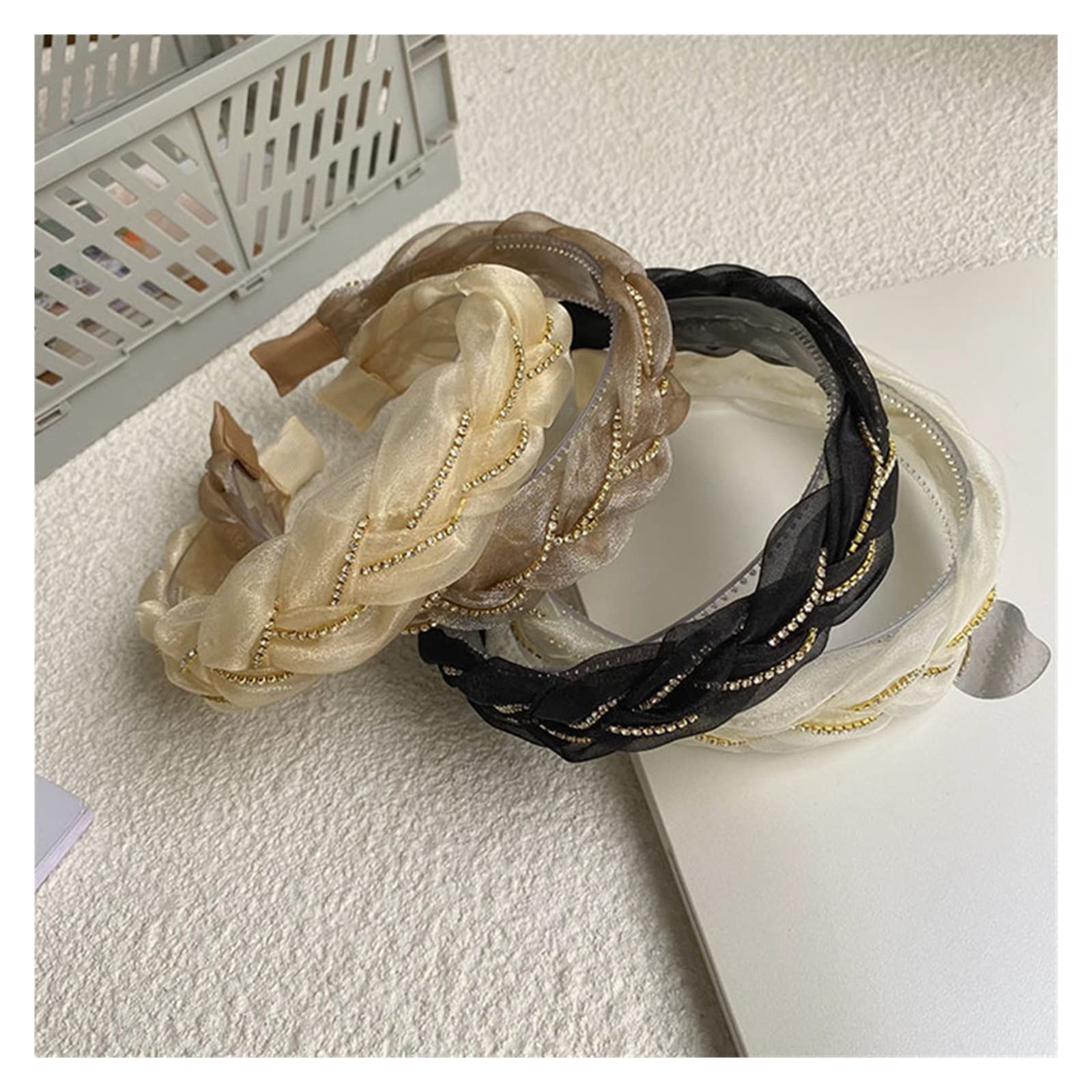 Elegant WILLWA Rhinestone Lace Headband for Women - Fashion Hair Accessories, Hair Hoop & Headwear (Beige, One Size) - Perfect for Weddings, Parties & Everyday Style