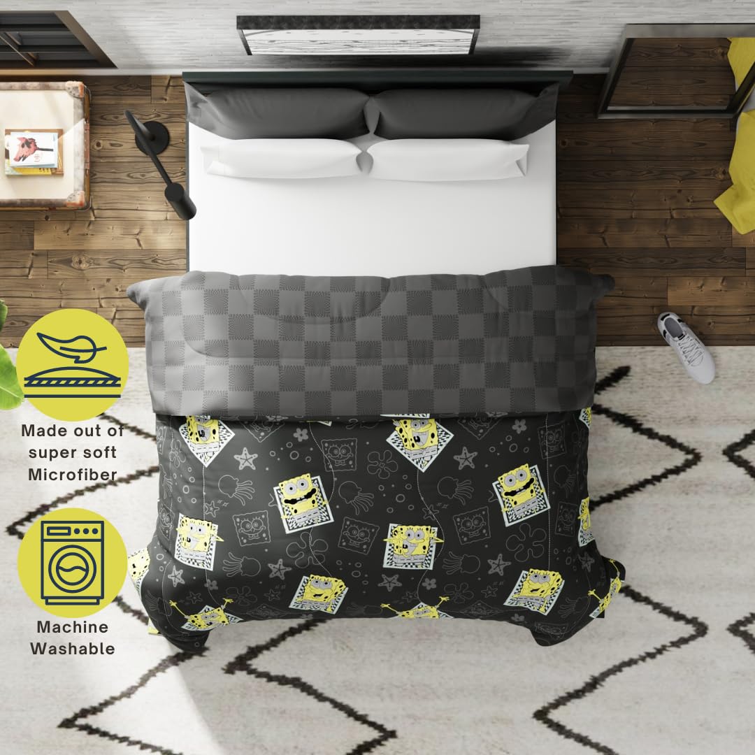 Spongebob Squarepants Officially Licensed Queen Size Reversible Comforter - Super Soft Microfiber Bedding Set for Kids & Adults - Perfect for Themed Bedrooms, Sleepovers, and Cartoon Lovers