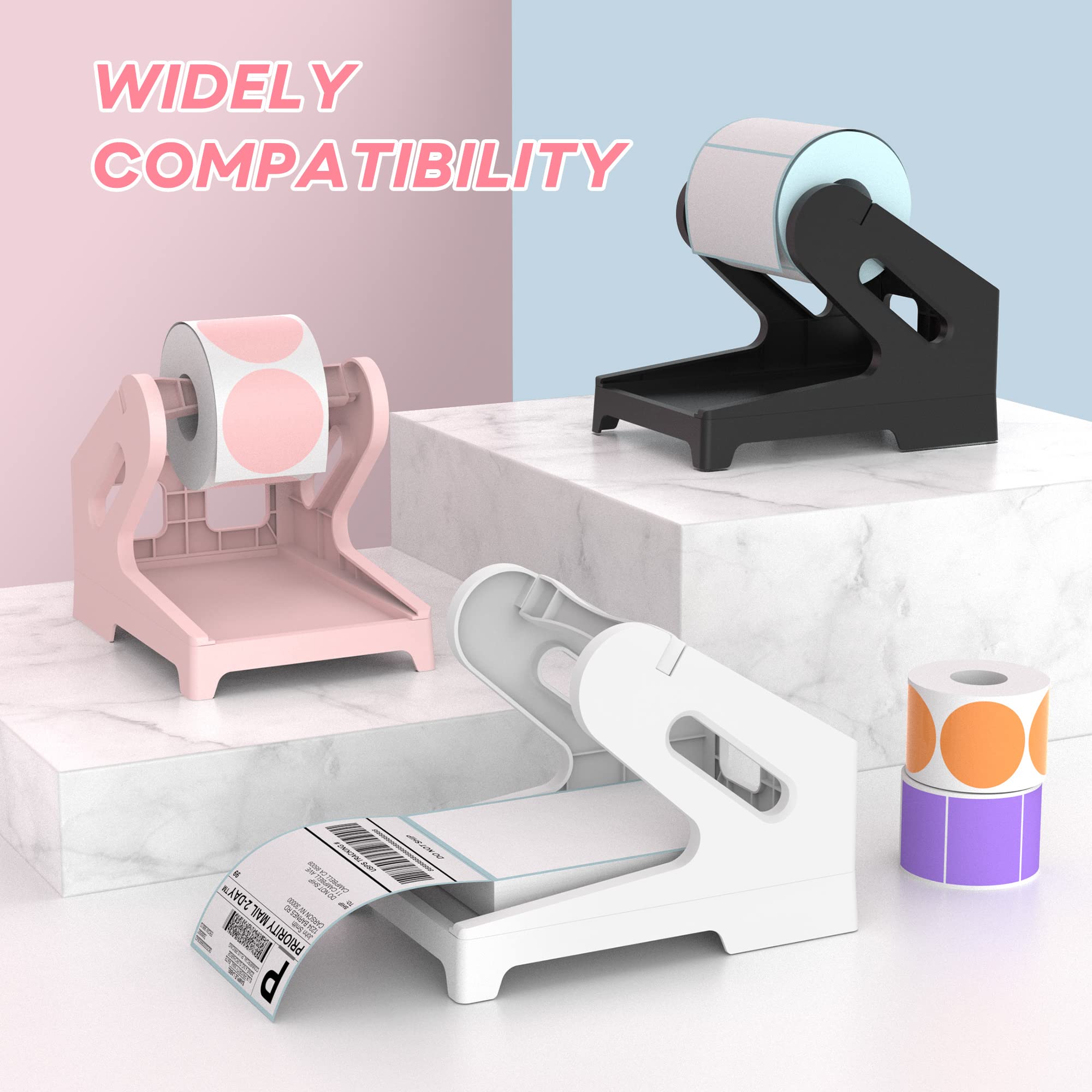 Thermal Label Holder for Shipping Labels - Compatible with Rolls & Fanfold Labels, Desktop Printer Stand, DIY Office & Home Organization Accessory (Pink) | Perfect for E-commerce, Warehouse & Small Business Labeling