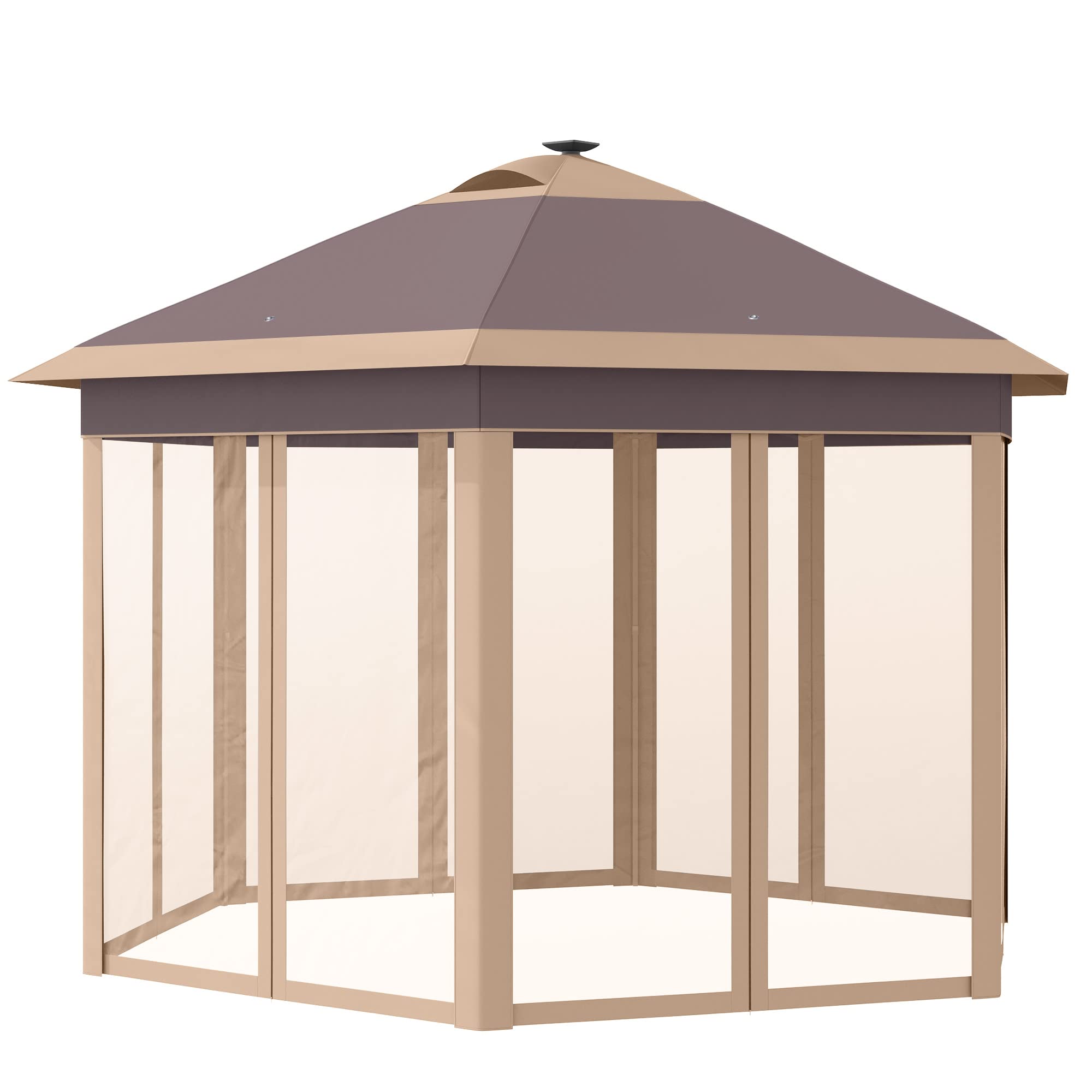 Outsunny 11' x 13' Hexagonal Pop Up Gazebo with Mosquito Netting & Solar LED Lights - Portable Outdoor Canopy Tent for Patio, Backyard, Camping, Picnics - Includes Carry Bag (Beige)