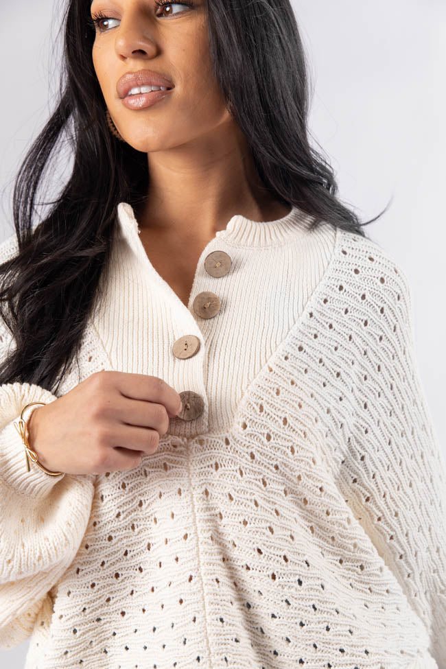 Waited For This Cream Open Knit Henley Sweater - Soft Casual Pullover for Women | Perfect for Fall Layering and Cozy Outfits