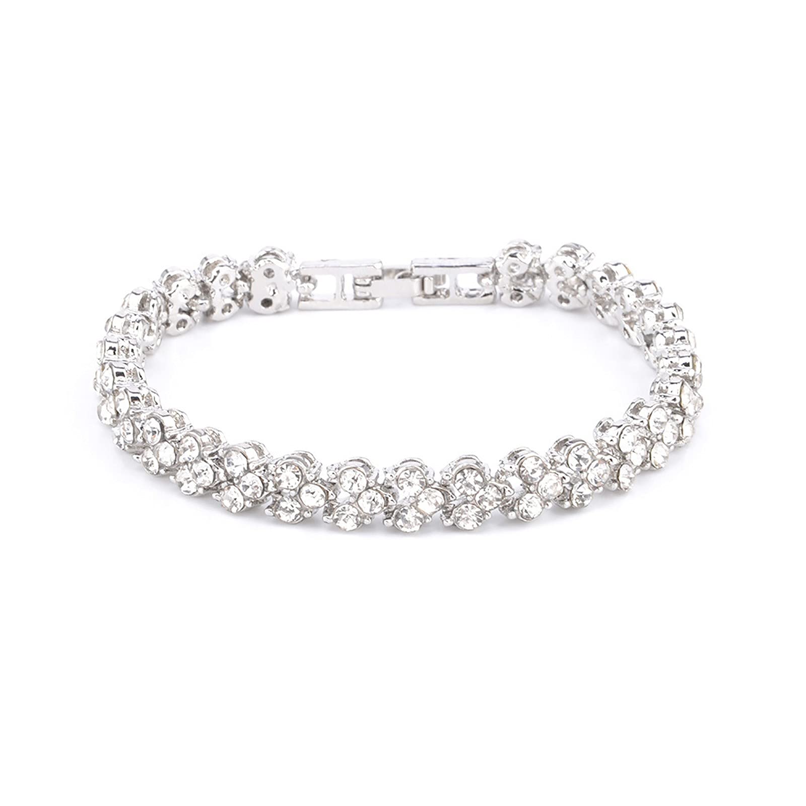 Elegant Rhinestone Crystal Bracelet for Women - Silver Roman Jewelry Fashion Gift - Perfect for Parties, Weddings & Evening Dresses (Multicolor, One Size)