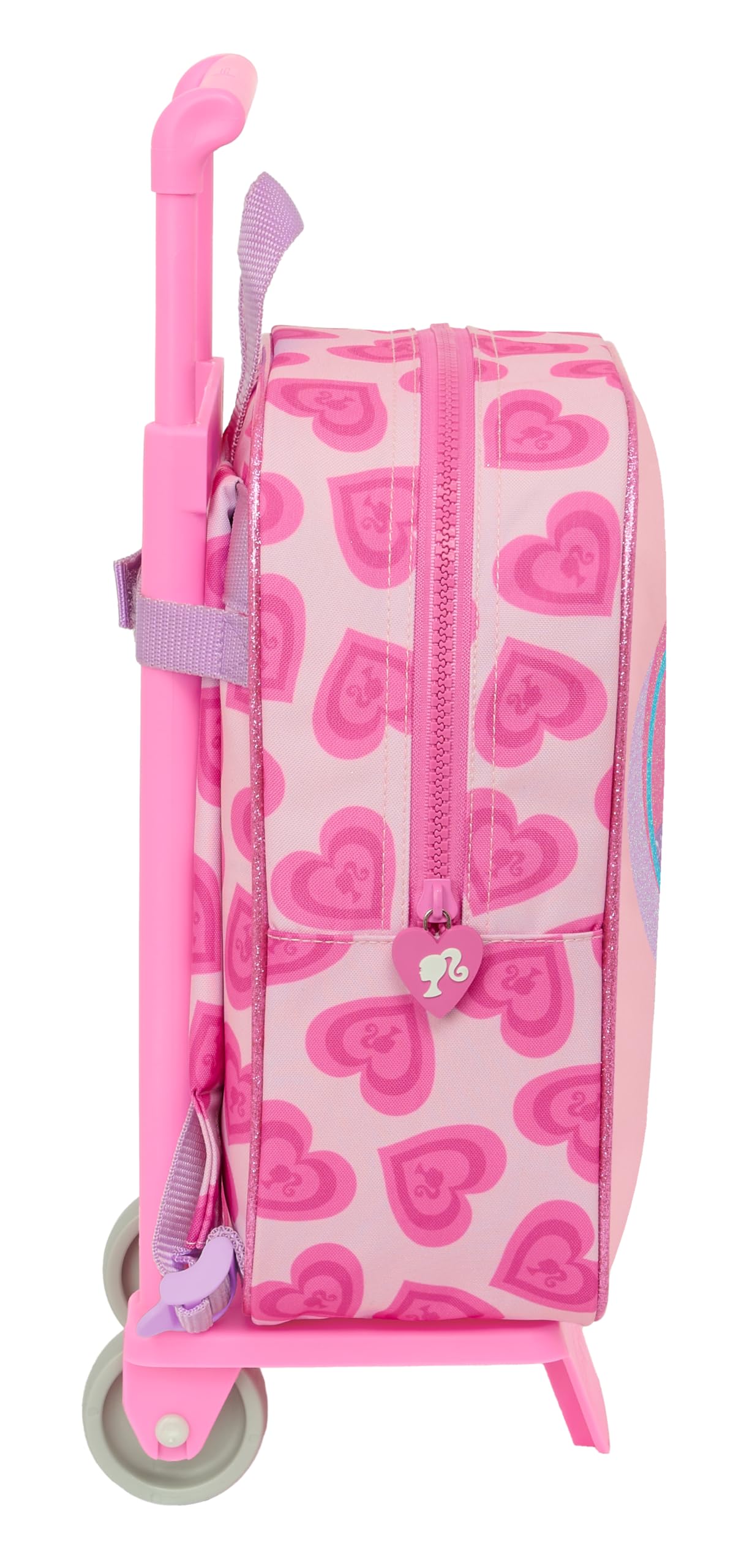 Safta Mini Rolling Backpack for Kids - Pink Barbie Themed School Bag with Wheels, Perfect for School, Travel & Daily Use
