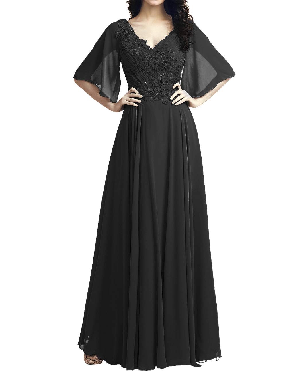 Elegant Mother of The Bride Dresses Long Chiffon with Lace Appliques - Formal Wedding Gown for Mother of Groom, Evening Party & Special Occasions