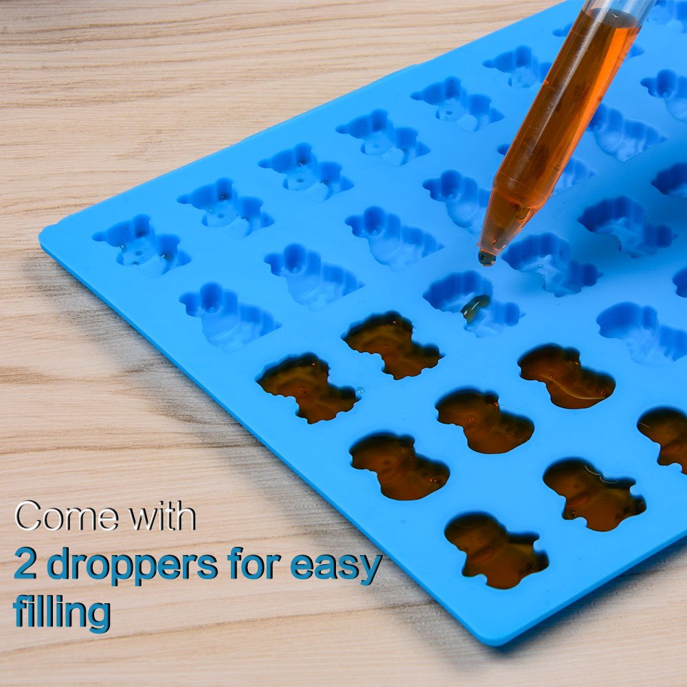 Premium Silicone Candy Molds for Gummy Bears, Chocolate - 4-Pack with 2 Droppers (Bears, Frogs, Lions, Monkeys, Penguins) - Perfect for DIY Candy Making, Baking, and Party Treats
