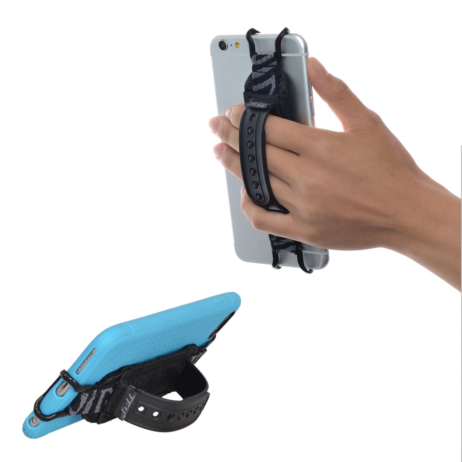 TFY Security Phone Hand Strap Holder with Adjustable Belt Stand - Compatible with iPhone 16/16 Plus/16 Pro Max/15 Pro/14/Xs Max/XR/SE & Samsung Galaxy S24/S23/Note 20/Huawei Mate 60 Pro - Anti-Drop Wrist Strap for Running, Hiking & Outdoor Activities (Black)