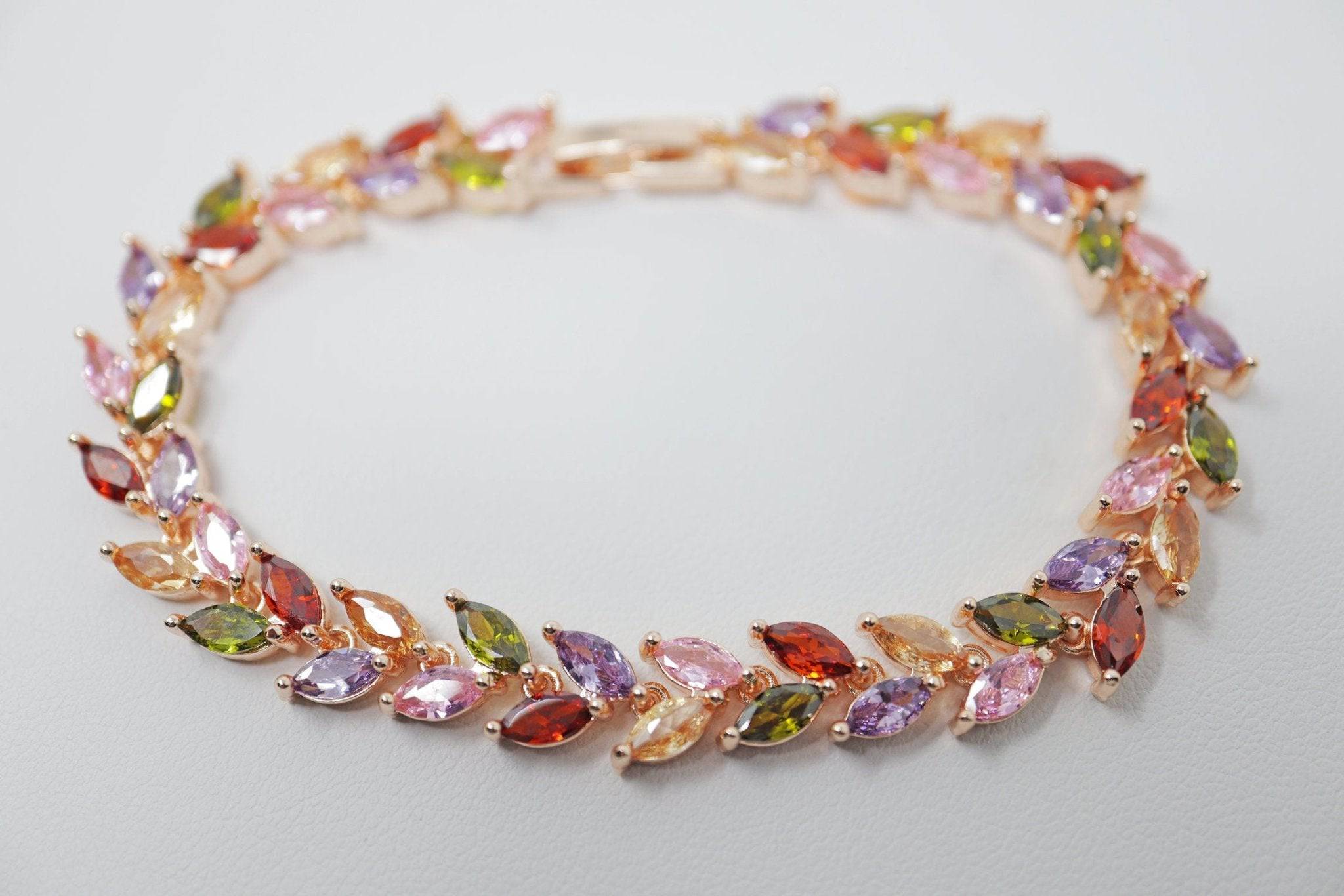 Elegant Crystal & Diamond Wine Leaf Wedding Bracelet for Brides - Cubic Zirconia CZ Bridal Jewelry - Perfect for Weddings, Anniversaries & Special Occasions