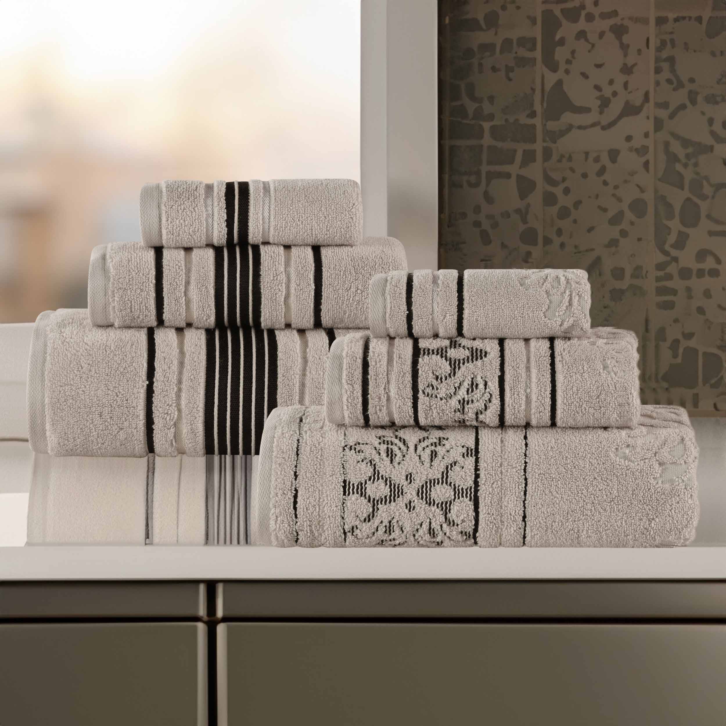 Premium 6-Piece Sadie Zero Twist Cotton Towel Set - Solid & Jacquard Floral Design | Ultra Soft & Absorbent Bath Towels for Spa, Hotel & Luxury Home Use