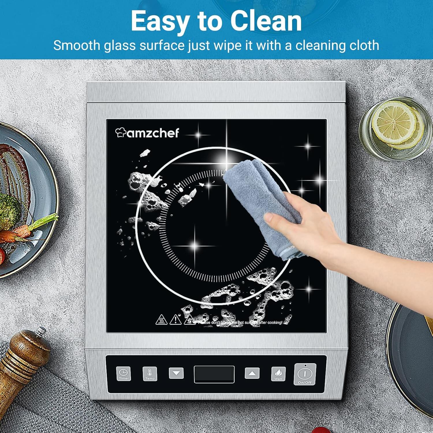 AMZCHEF 1800W Portable Induction Cooktop - Countertop Burner with 10 Power Levels, Fast Heating & Energy Efficient - Perfect for Home Kitchen, Dorm, RV & Outdoor Cooking