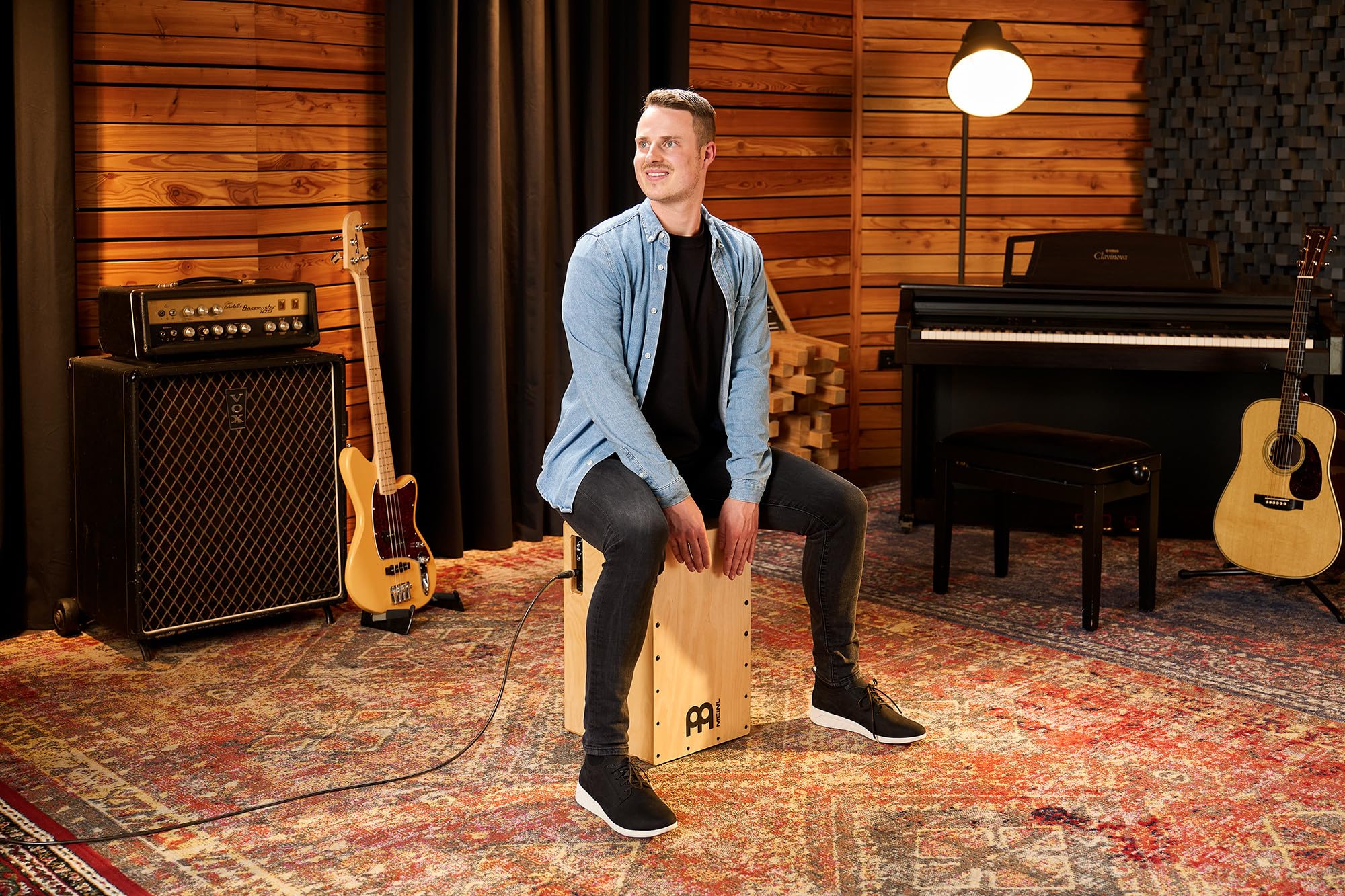 **Meinl Percussion Woodcraft Pickup String Cajon Box Drum with Electronics – Amplified for PA Systems & Snare Effect – Hand-Playable Baltic Birch – 2-Year Warranty (PWC100B) – Perfect for Live Performances, Studio Recording & Acoustic Sessions**